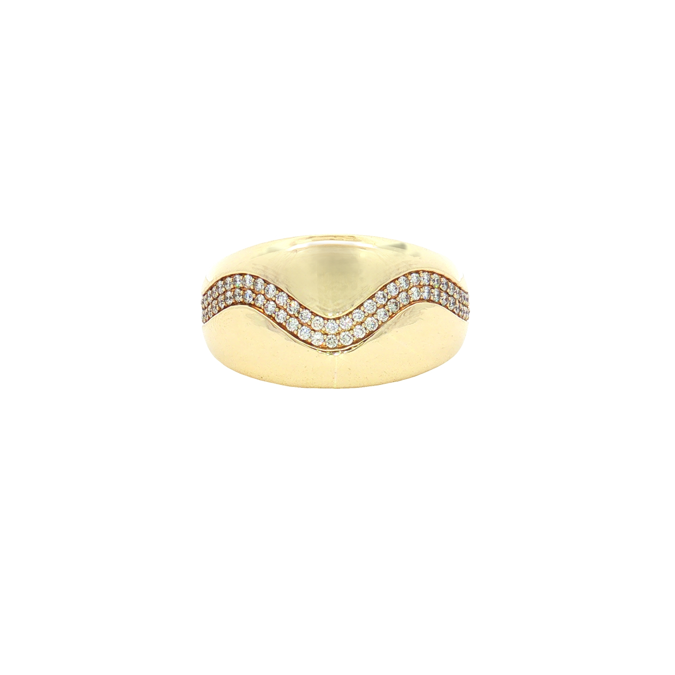 10K Yellow Gold Bold Wave Ring with 0.30ct Natural Pavé Diamonds, Size 7