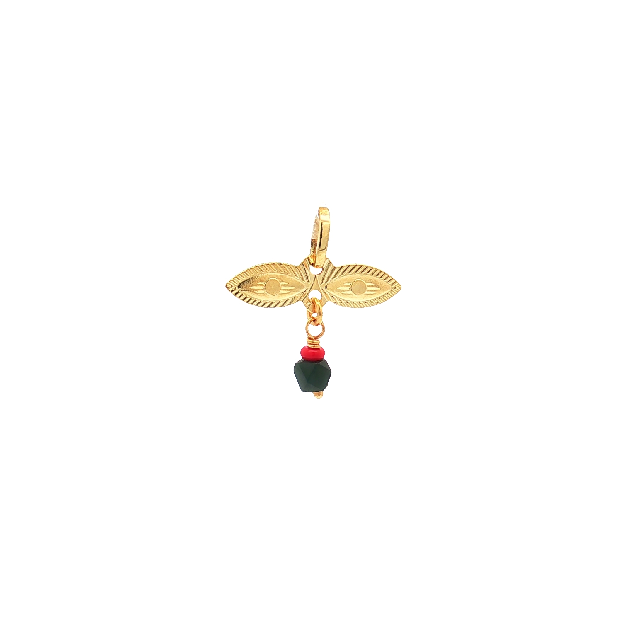 10K Yellow Gold Santa Lucia Eyes, Azabache & Red Coral Bead Charm, (18.40mm)