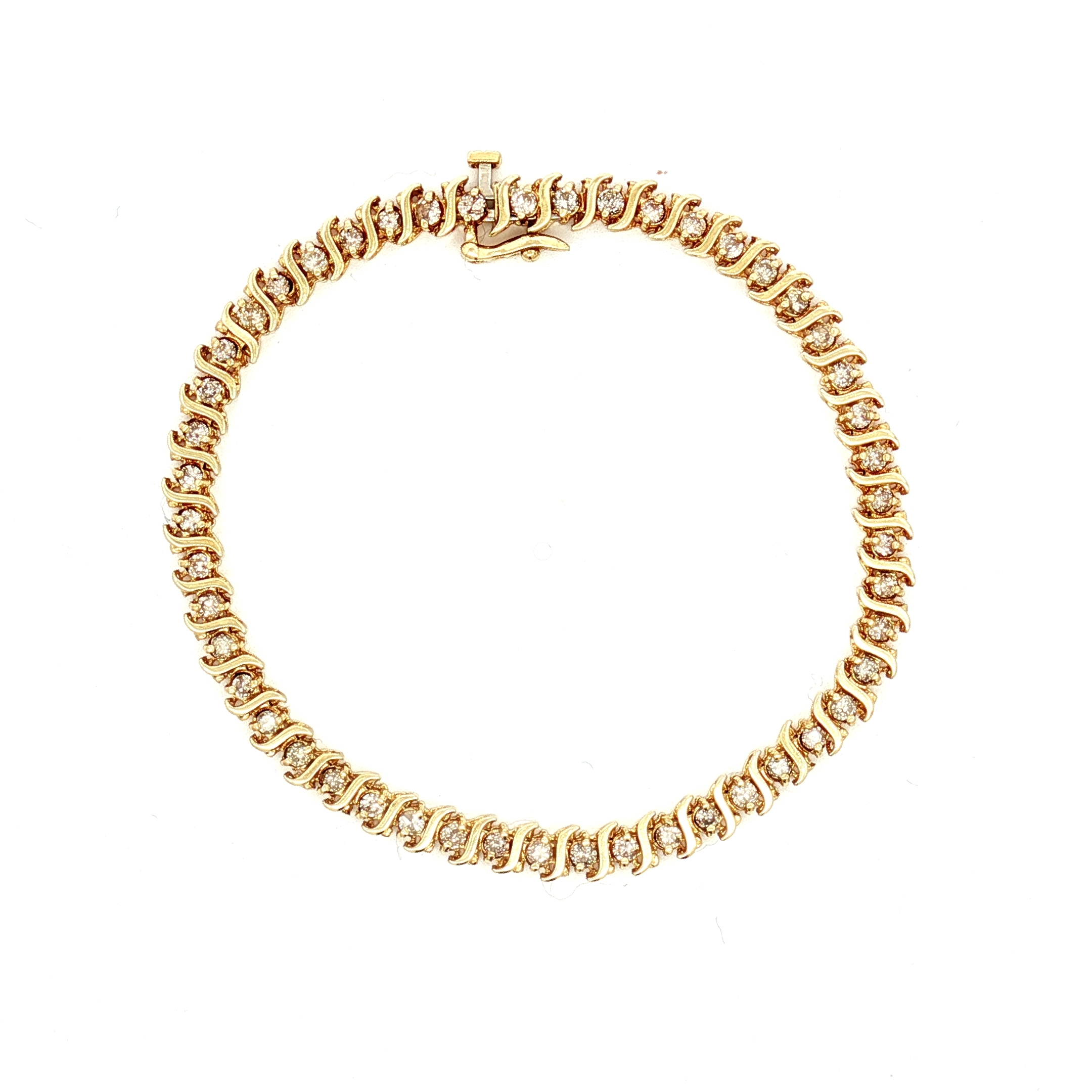 10K Yellow Gold Tennis Bracelet With Natural Diamonds, Size 7.5