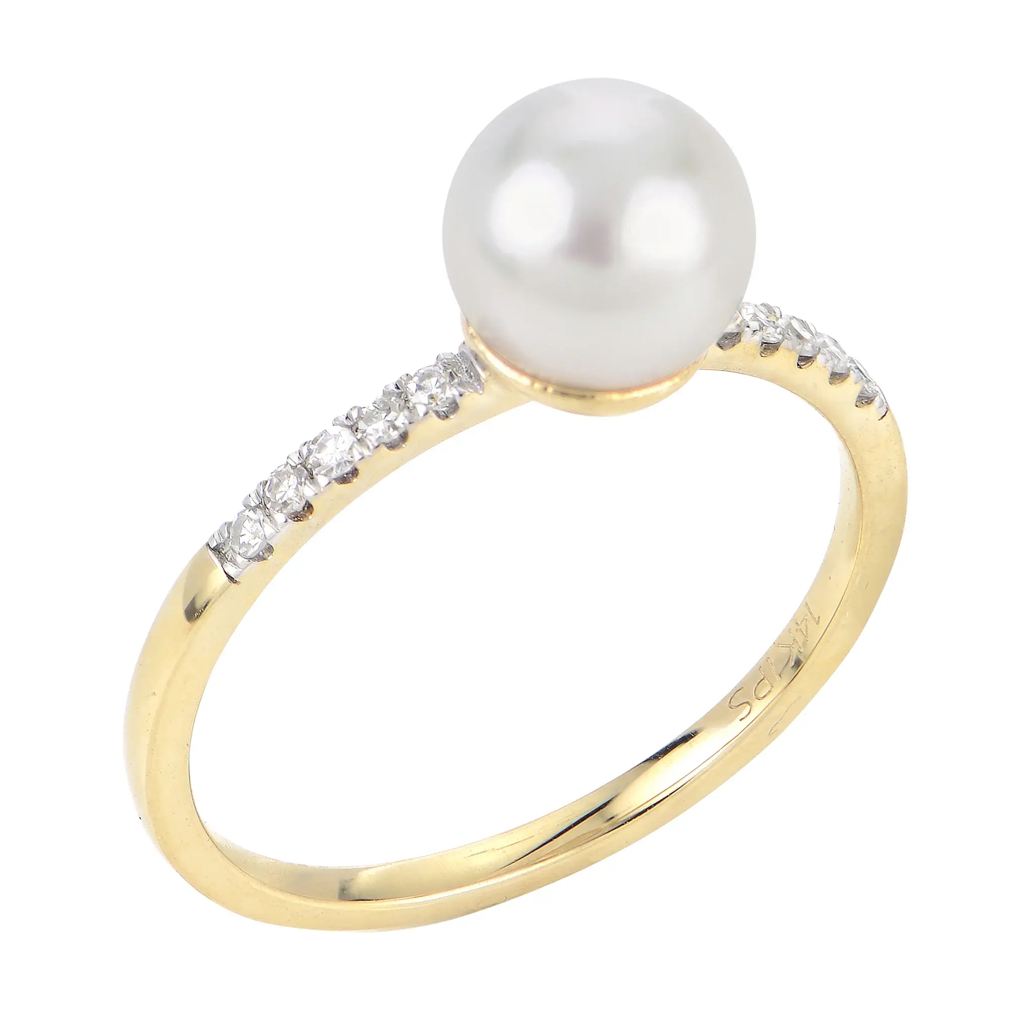 14KT Yellow Gold Diamond Akoya Pearl Ring Size 7  Diam: 0.08 