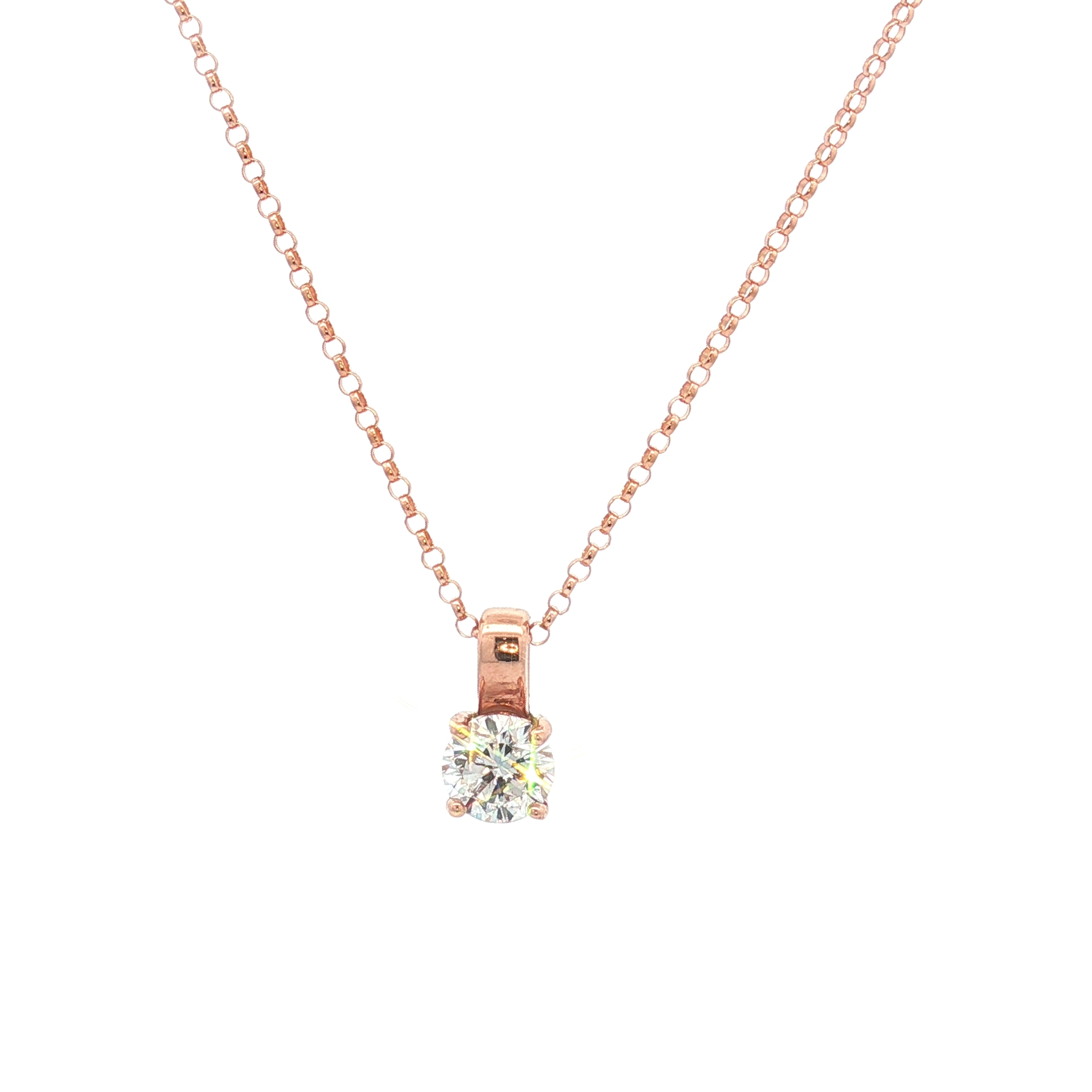 14K Rose Gold 1.00ct Lab-Grown Round-Cut Diamond Classic Solitaire Pendant Necklace, 20