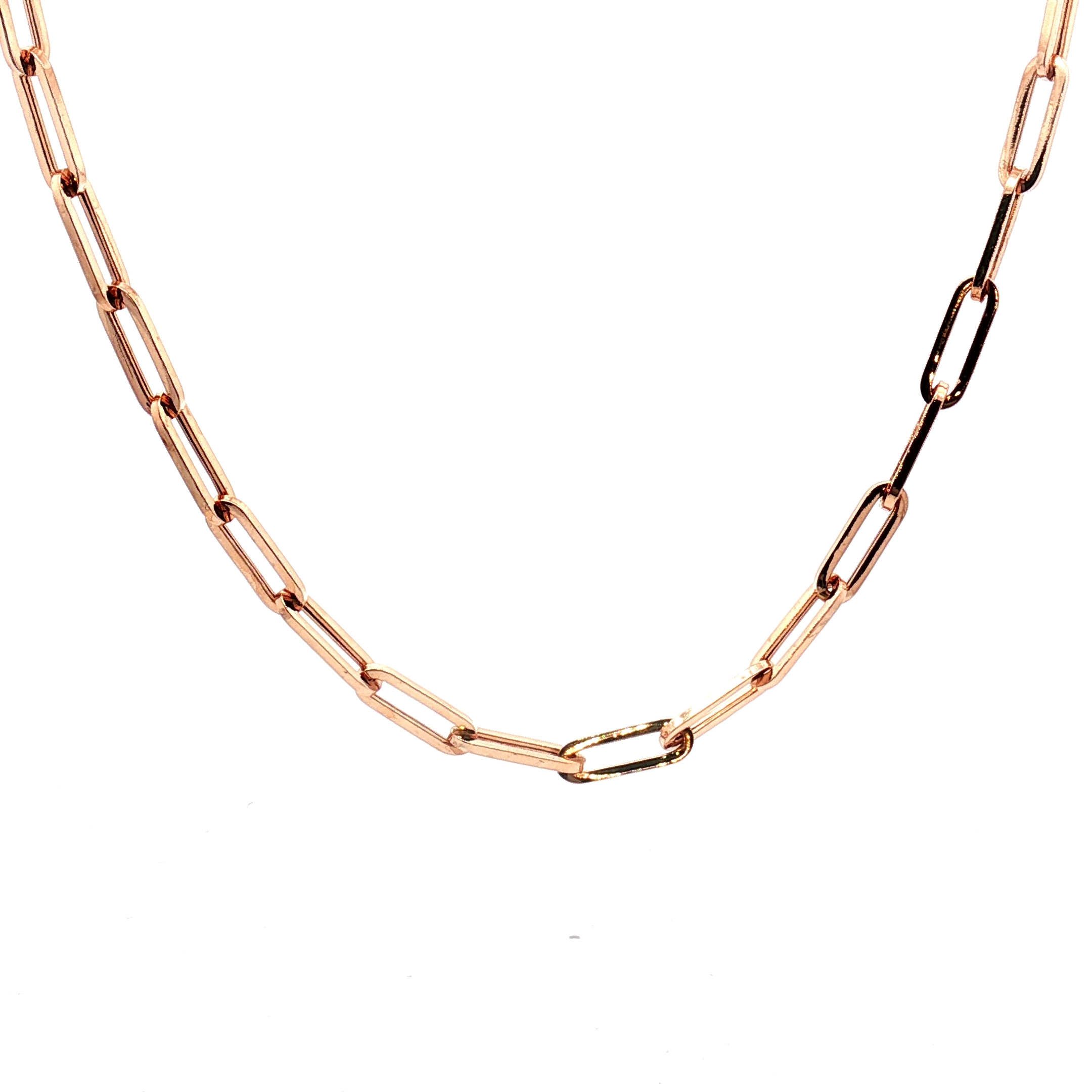 14K Rose Gold Bold Flat Paperclip Link Chain, Size 22.5 
