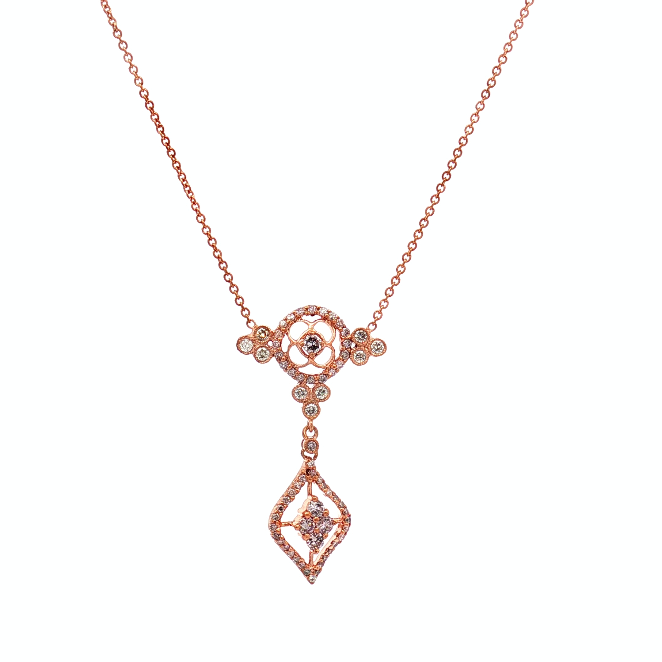 14K Rose Gold Elegant & Vintage Natural Diamonds Necklace, Size 17