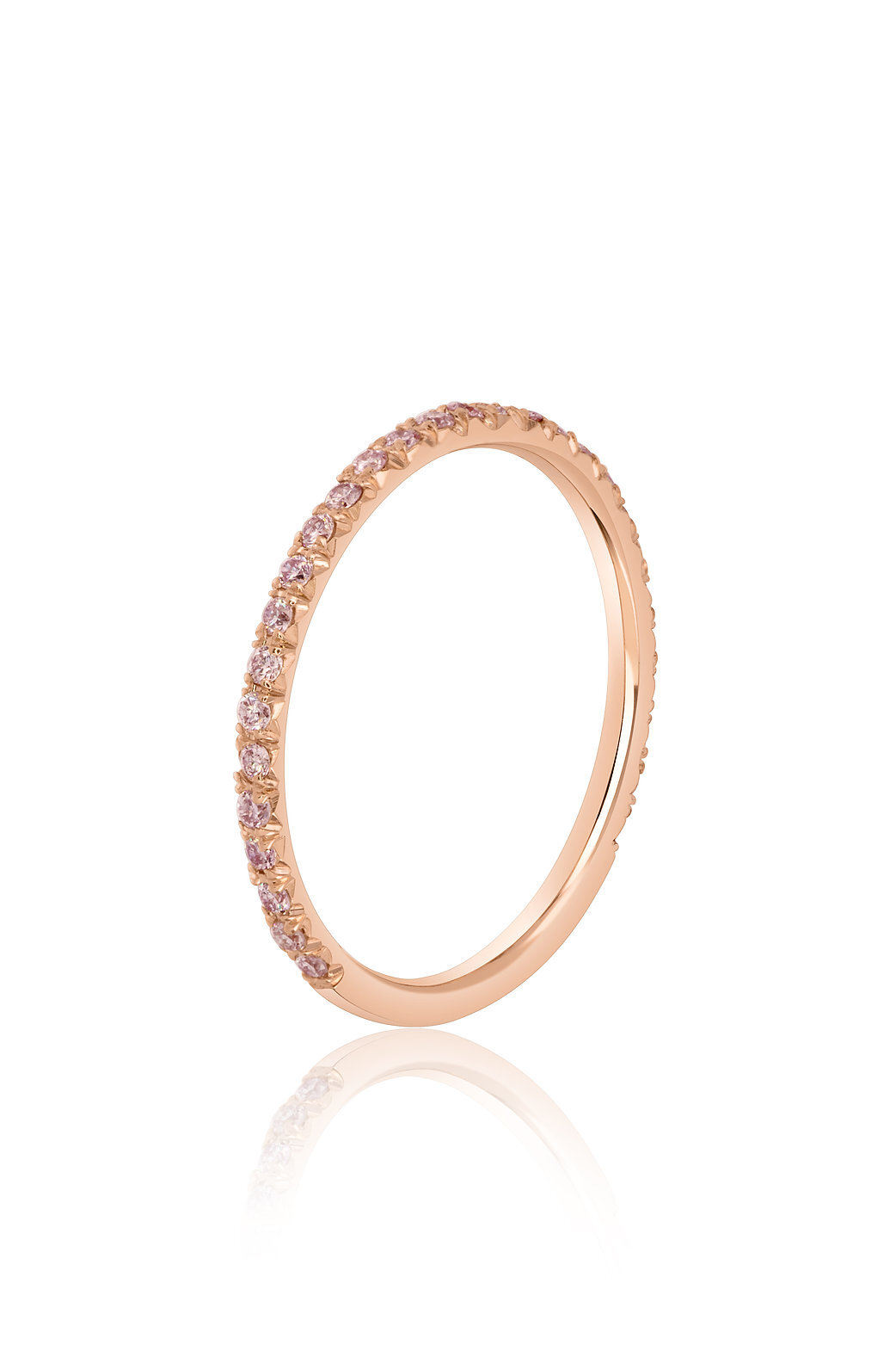 14K Rose Gold Wedding Band Set with 27 Pink Diamonds weighing 0.22ct in a V-Split Prong Setting, Size 7