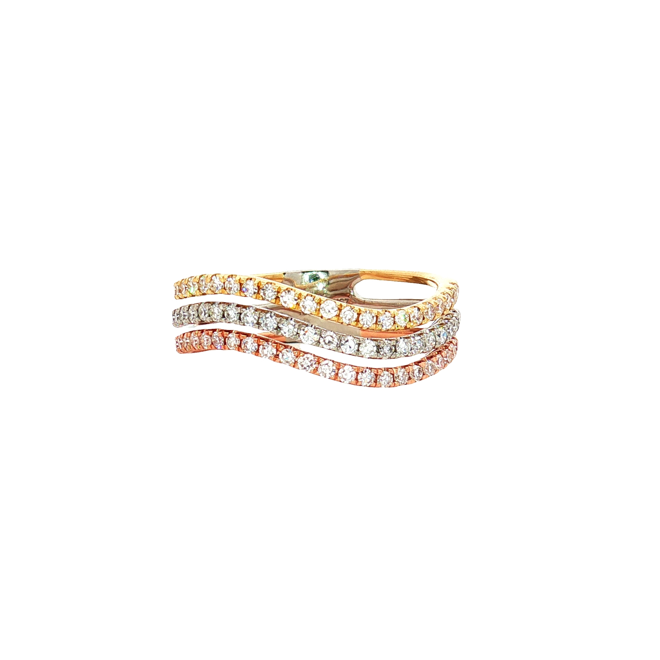 14K Tri-Tone Triple Wave Band Ring with 0.47 ct Diamonds – Size 7
