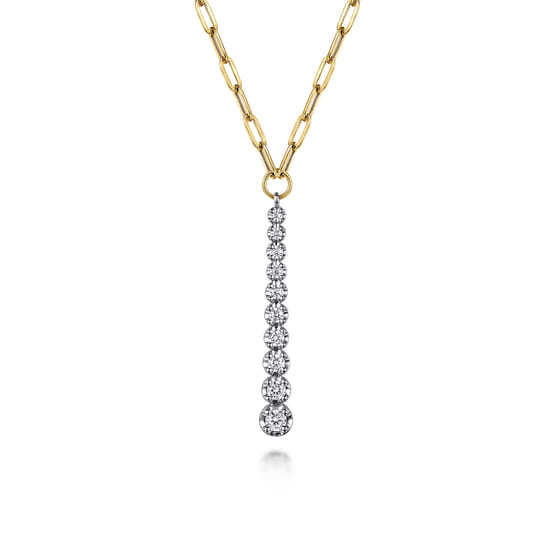 Gabriel 14K White and Yellow Gold Diamond Vertical Bar Link Necklace 17 .50 ctw
