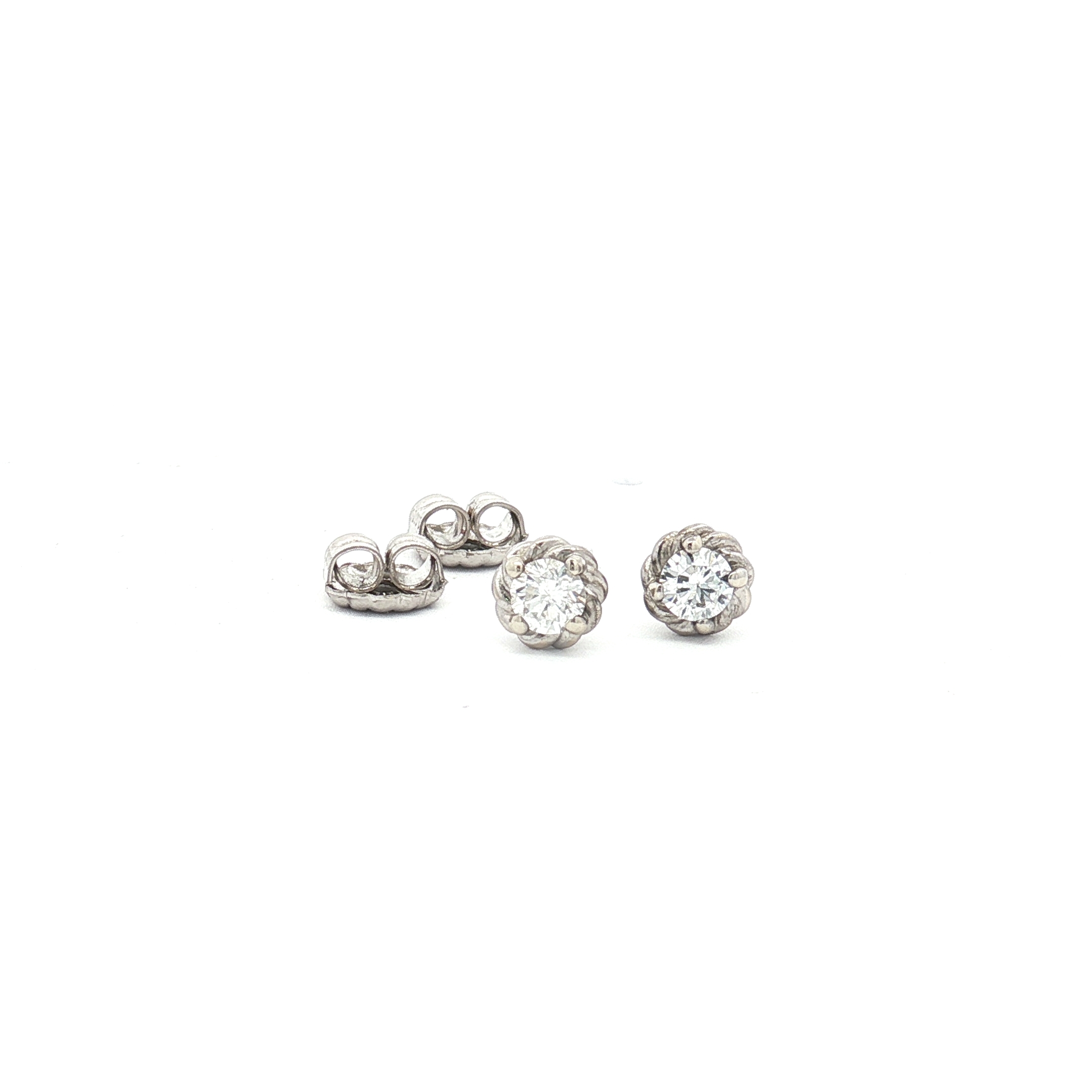 14K White Gold 0.25ct Round-Cut Natural Diamond Twisted Bezel Stud Earrings ( 4.5mm ) 
