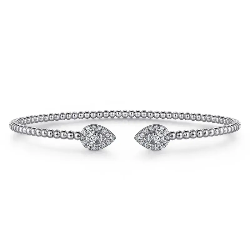 14K White Gold 0.31ct Diamond Pear Shape Bujukan Bangle, Size 5.75