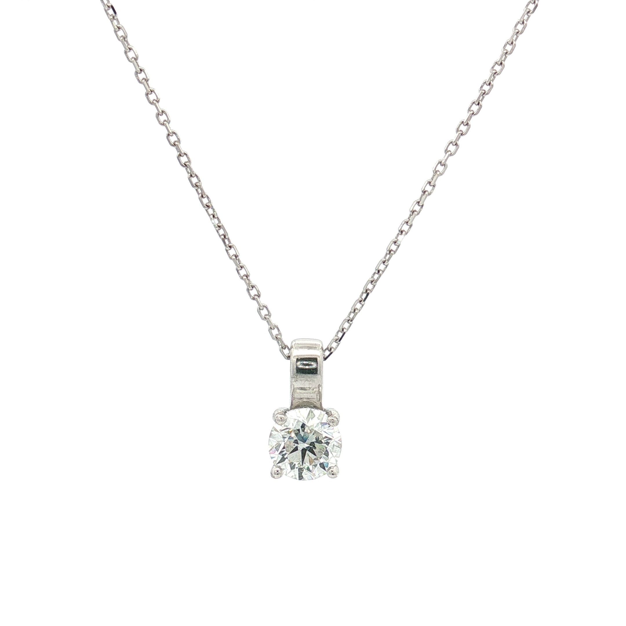 14K White Gold 1.00ct Lab-Grown Round-Cut Diamond Classic Solitaire Pendant Necklace, 20