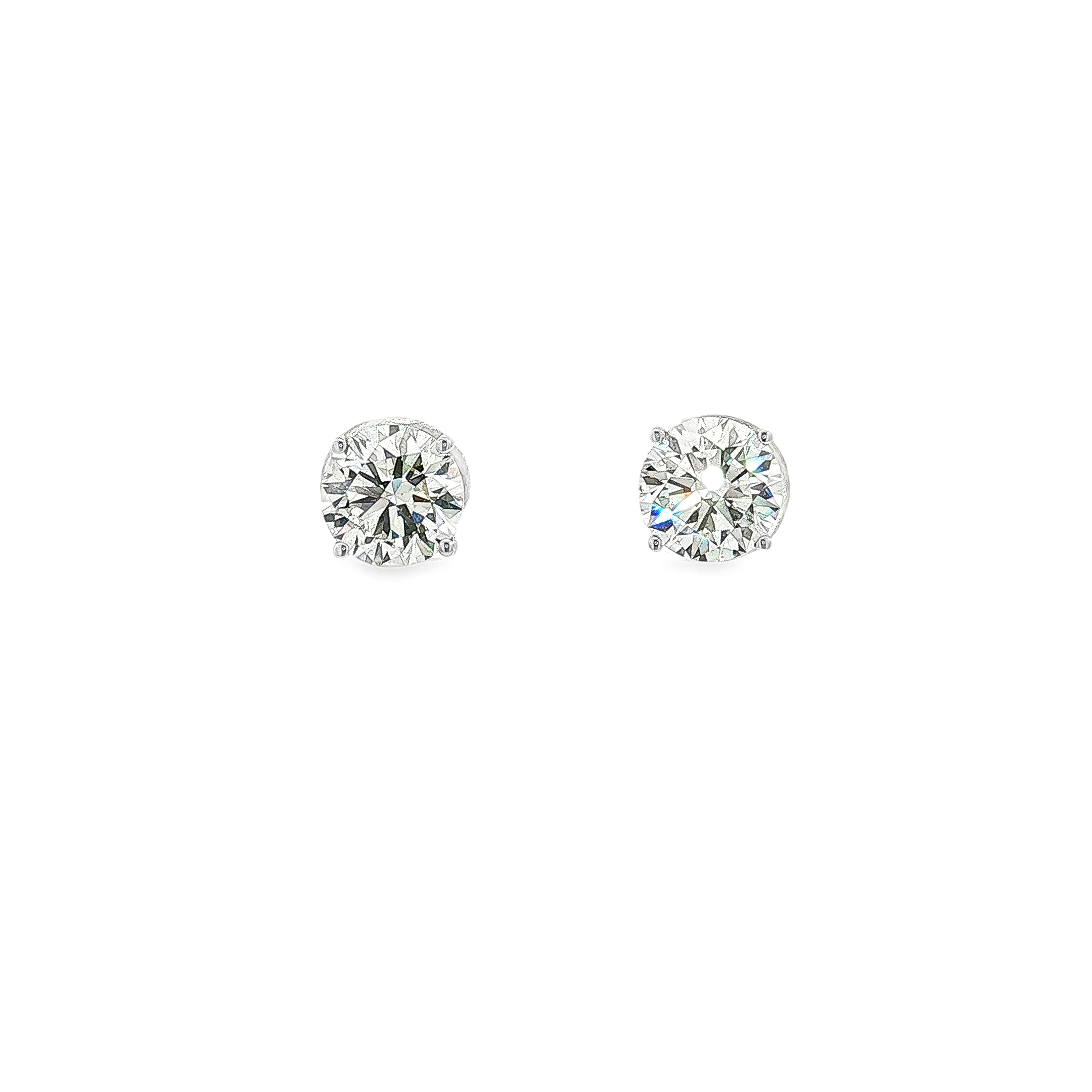 14K White Gold 3.02ctw Natural Round Diamond 4-Prong Basket Stud Earrings with Screw Backs