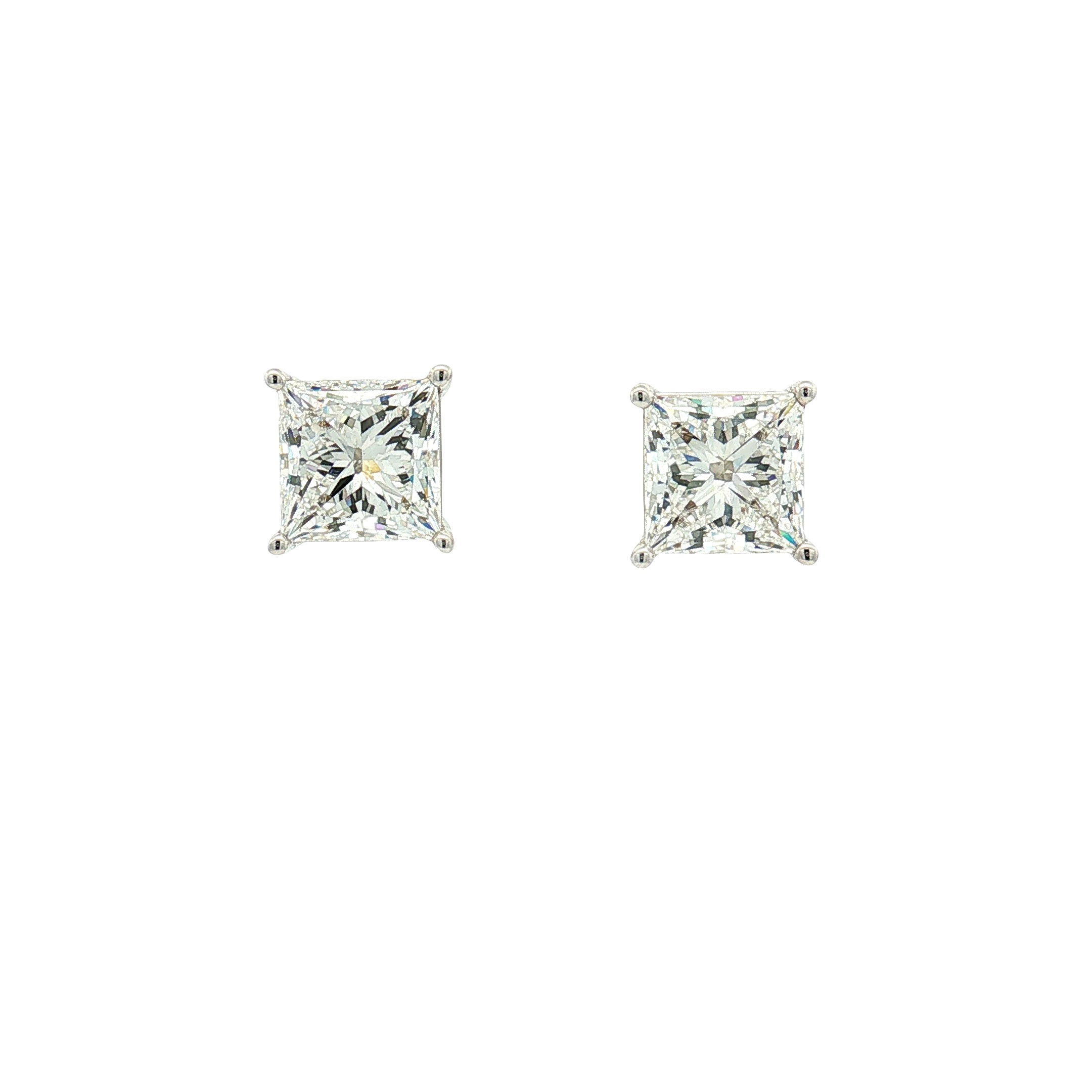 14K White Gold 5.00ct Lab-Grown Princess-Cut 4-Prong Diamond Stud Earrings