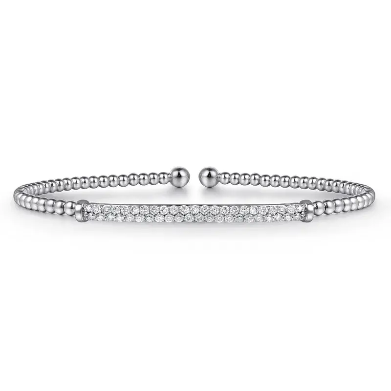 14K White Gold Bujukan 0.32ct Diamond Bar Split Bangle, Size 6 (Lock Included)