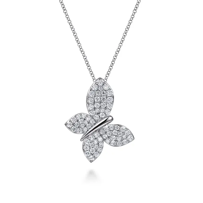 14K White Gold 1.13ct Diamond Butterfly Pendant Necklace, 17.5
