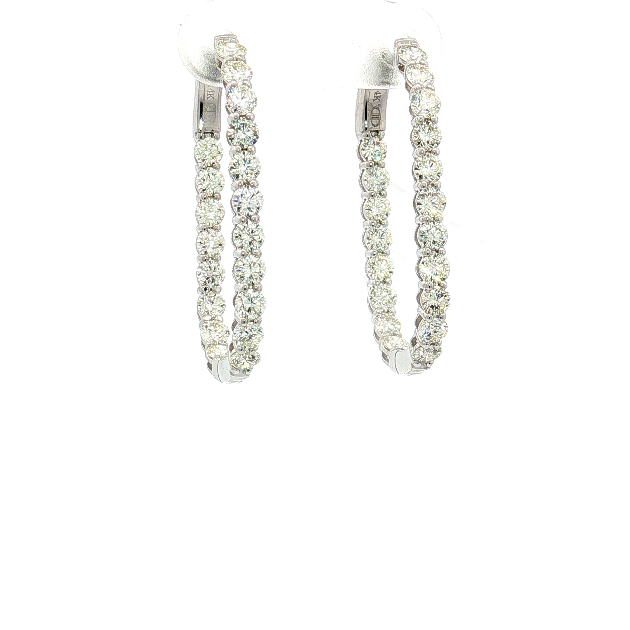 14K White Gold Elongated In-out Hoops With 3.00ct Round Natural Diamonds, ( Dimensions 18.4x31.7x2.8mm )