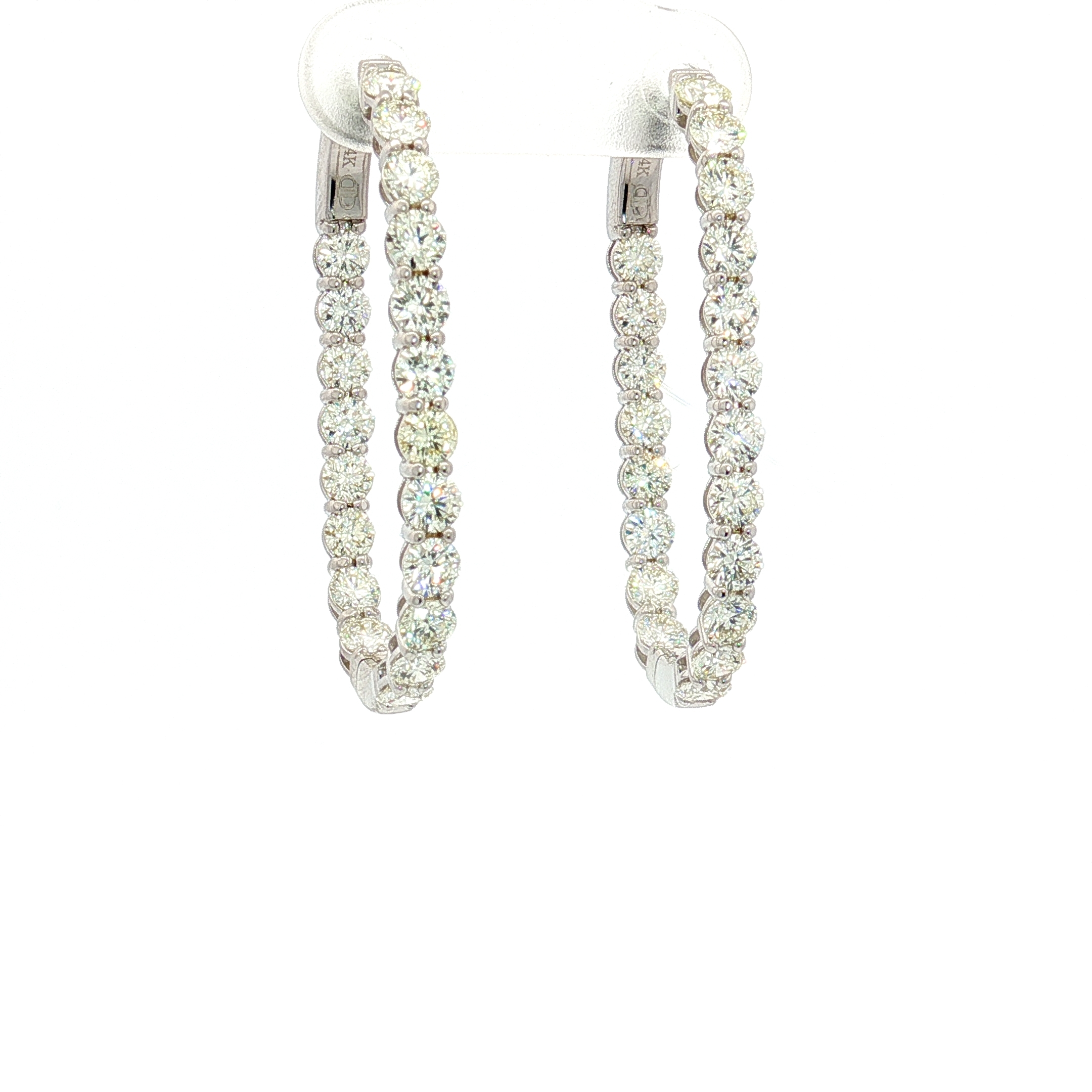 14K White Gold Elongated In-out Hoops With 4.00ct Round Natural Diamonds, ( Dimensions 21x34.5x3mm)