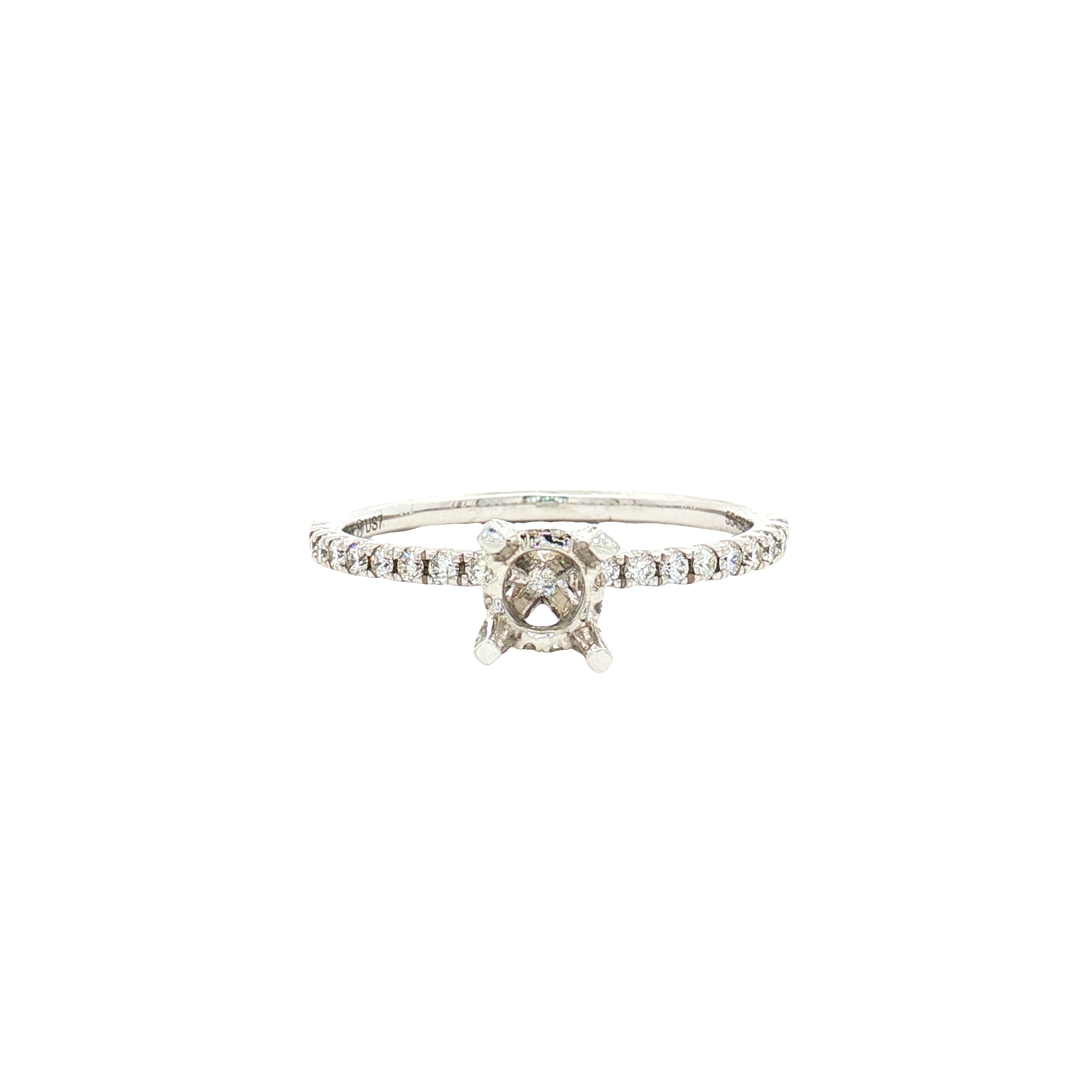 14K White Gold Semi-Mount Engagement Ring with 0.28ct Diamonds, Size 7 - Fits Round-Cut Diamond 