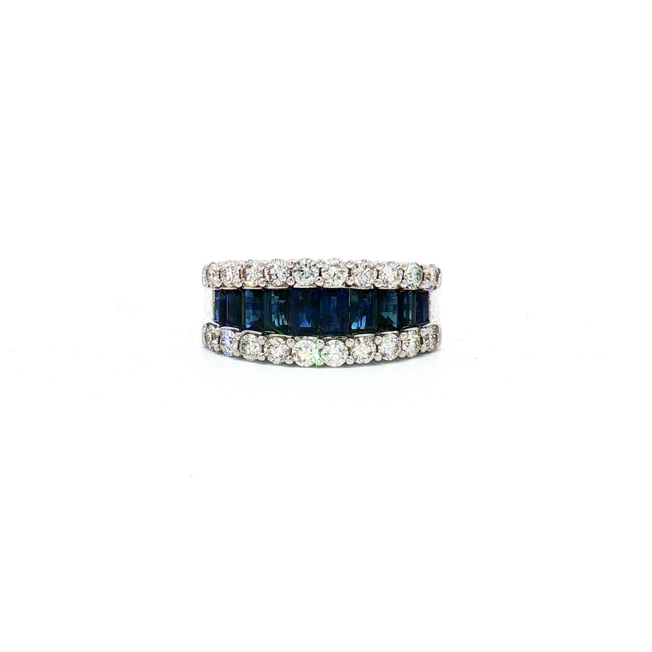 14K White Gold Fashion Ring with 1.89ct Blue Sapphire & 1.04ct Diamonds, Size 7.5
