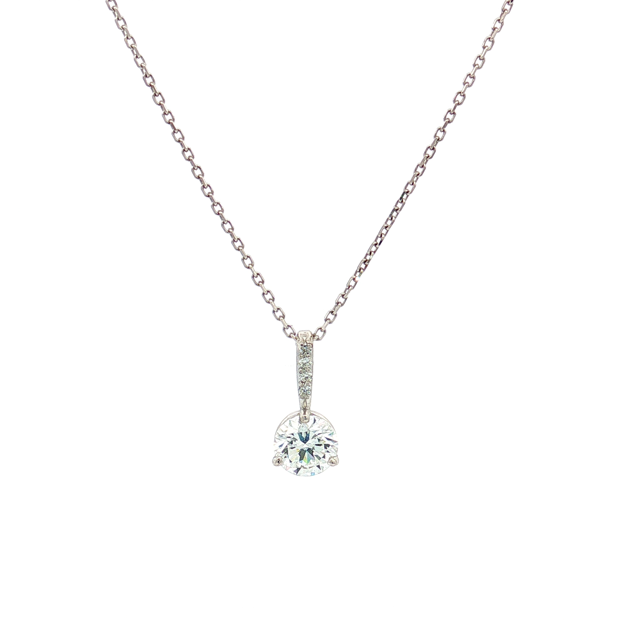 14K White Gold Lab-Grown 1.00ct Round Diamond Solitaire Pendant Necklace with 0.10ct Natural Diamonds on the Bail, 20