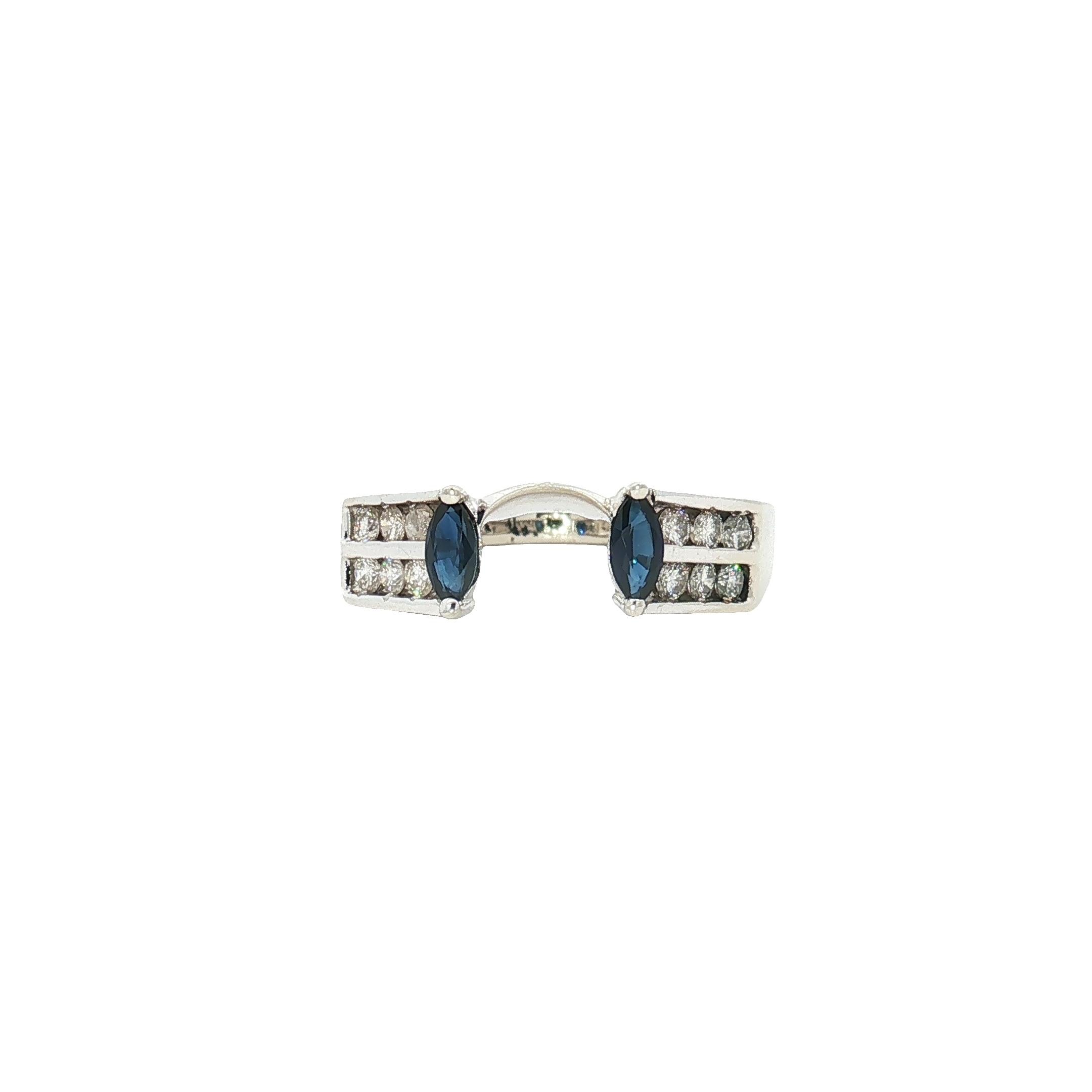 14K White Gold Marquise Sapphire Ring Enhancer with Channel-Set Diamond Accents, Size 7