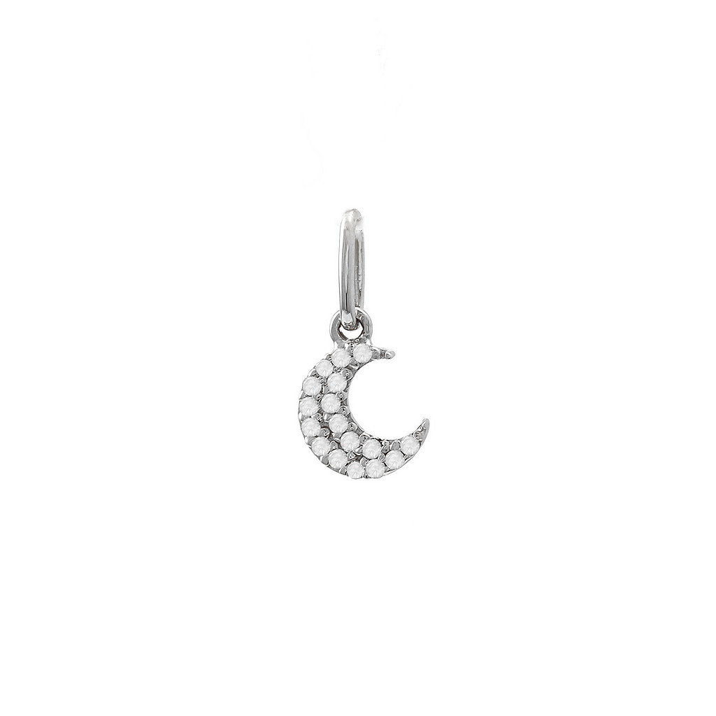 14K White Gold Petite Moon Pendant with 0.03ct Natural Diamonds, ( 11.5mmx5.7mm )