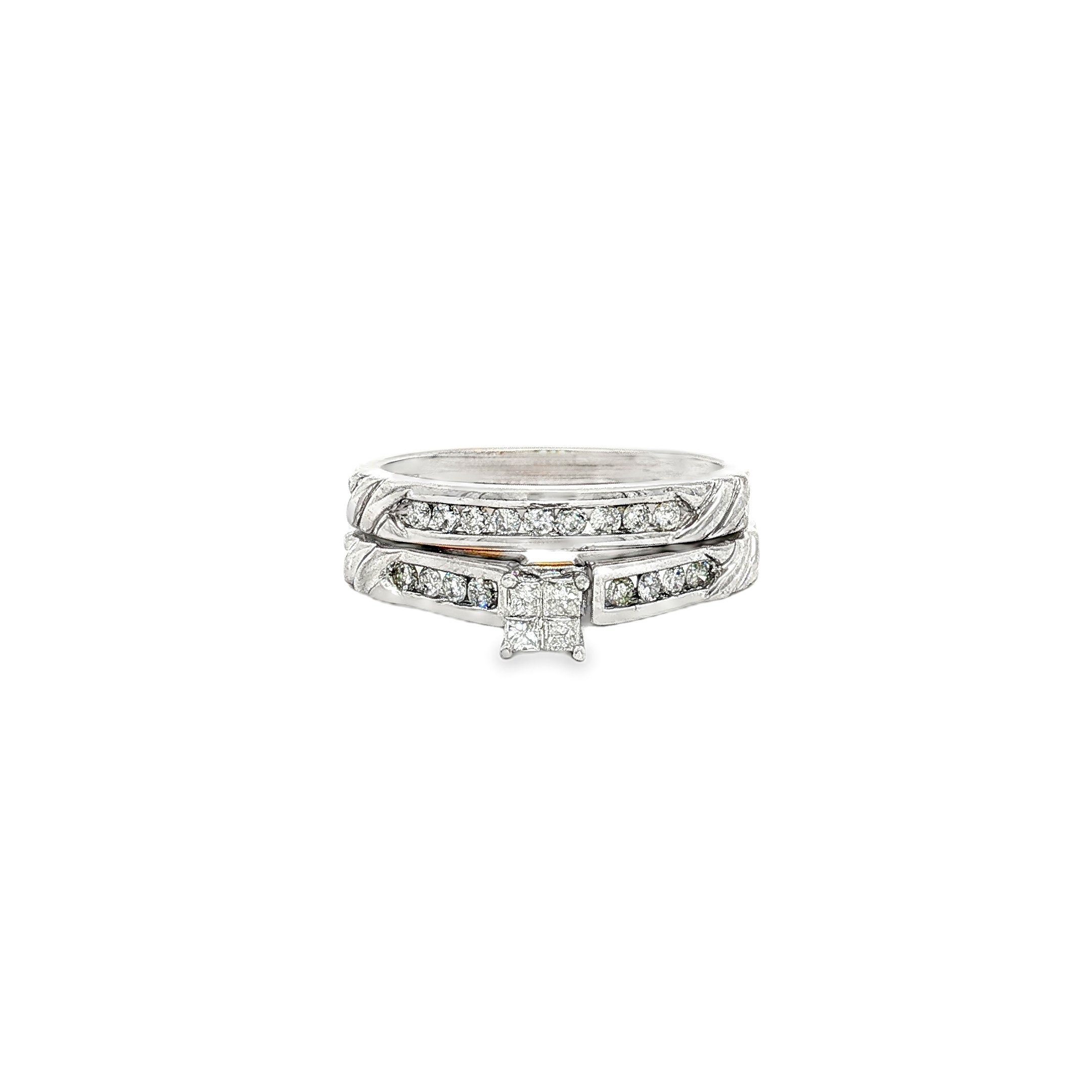 14K White Gold Princess-Cut Diamond Bridal Set with Channel-Set Diamonds, Size 7