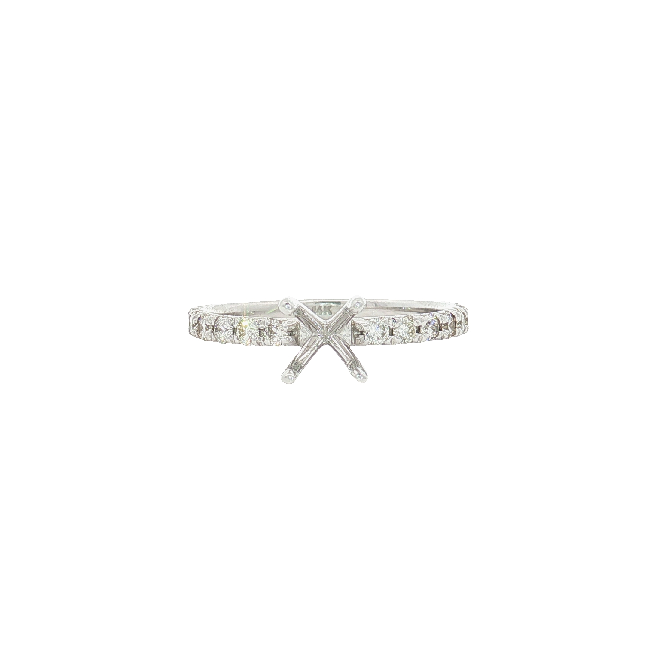 14K White Gold Semi-Mount Engagement Ring with 0.0.46ct Diamonds, Size 65 - Fits Round Cut Diamond