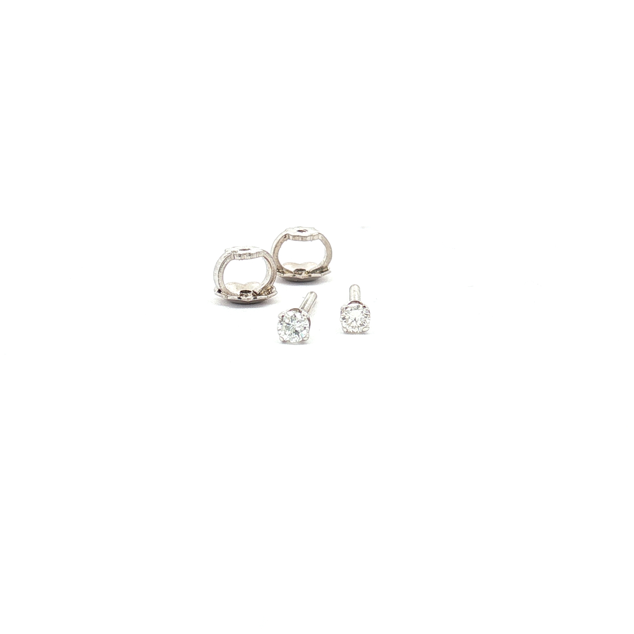 14K White Gold Solitaire 0.0.07ct Round-Cut Natural Diamond Stud Earrings, (2.00mm)