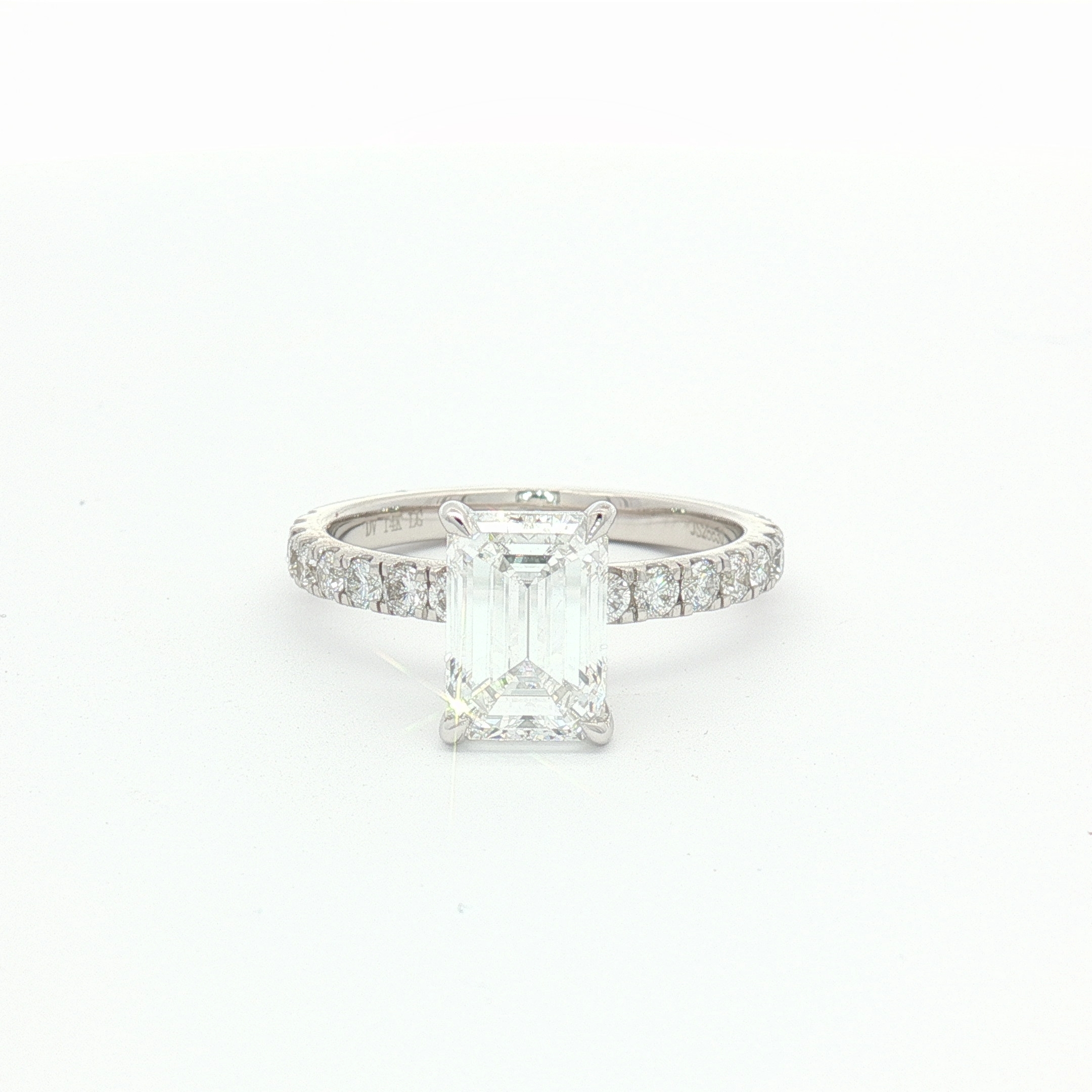 14K White Gold Solitaire Ring With 2.59ct Lab-Grown Diamonds, Center Stone Emerald - Side Stones Round, Size 7