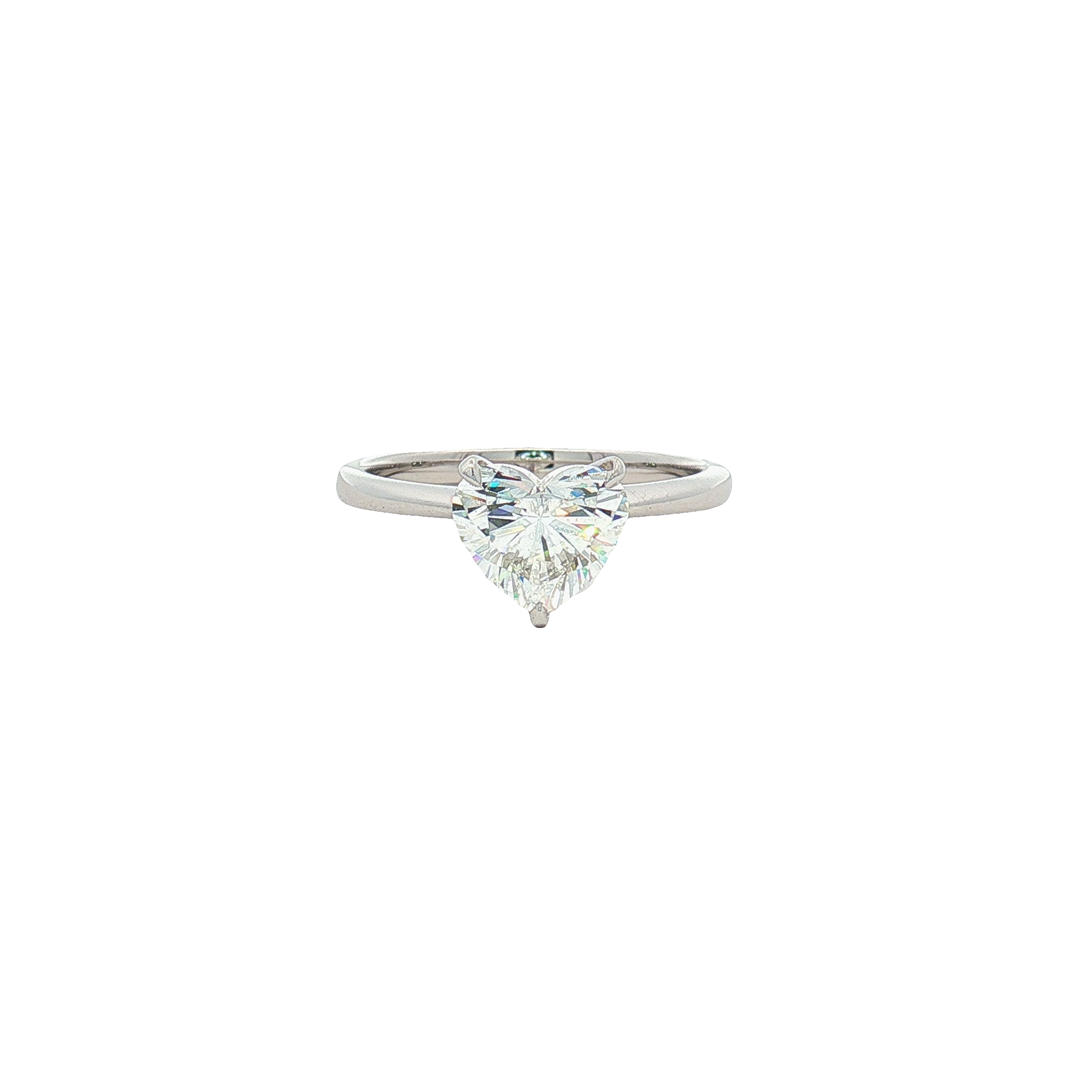 14K White Gold Solitaire Ring with 1.59ct Heart-Cut Lab-Grown Diamond. Size 7