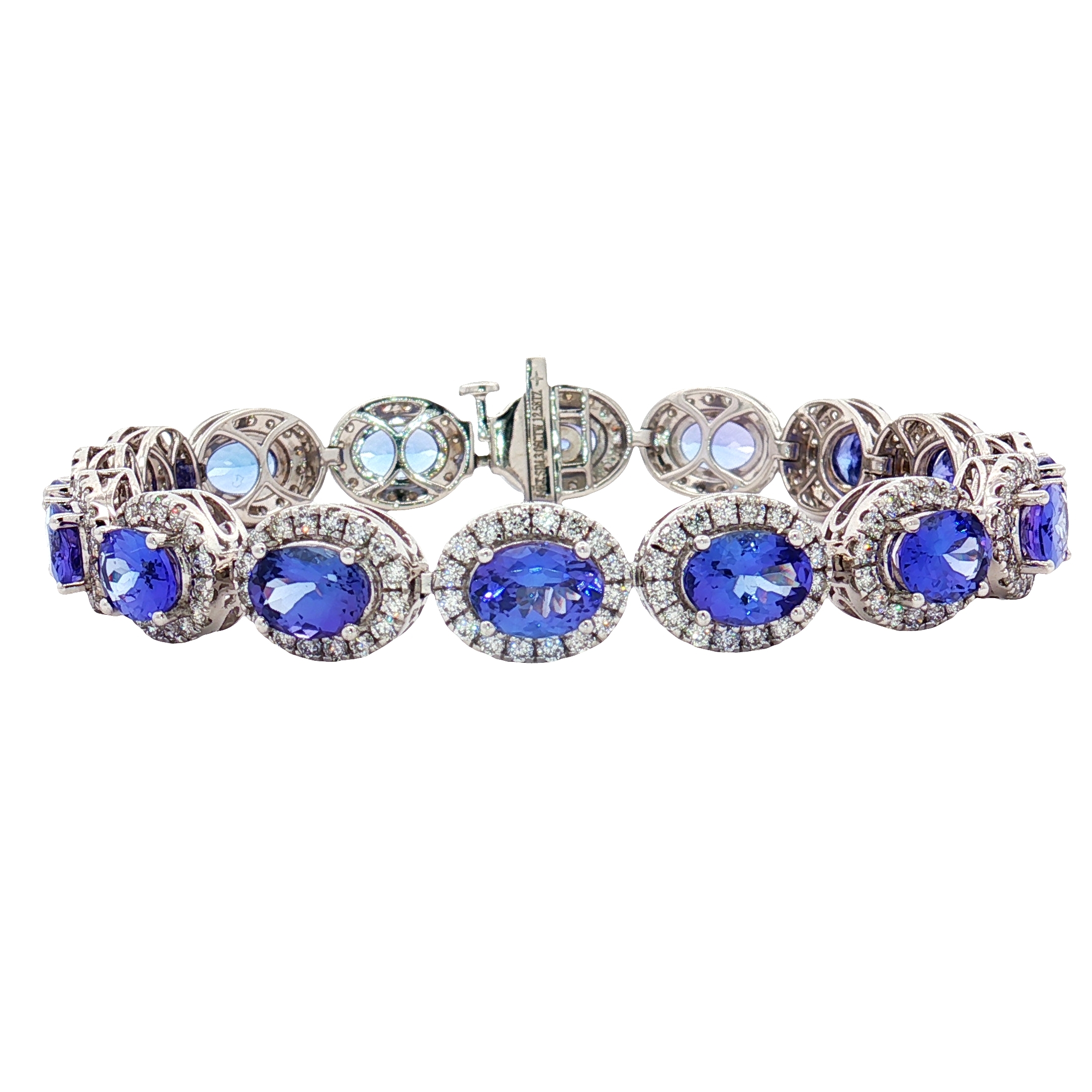 14K White Gold Tennis Bracelet with 12.00ct Oval-Cut Tanzanite and 3.08ct Diamonds, 6.75 
