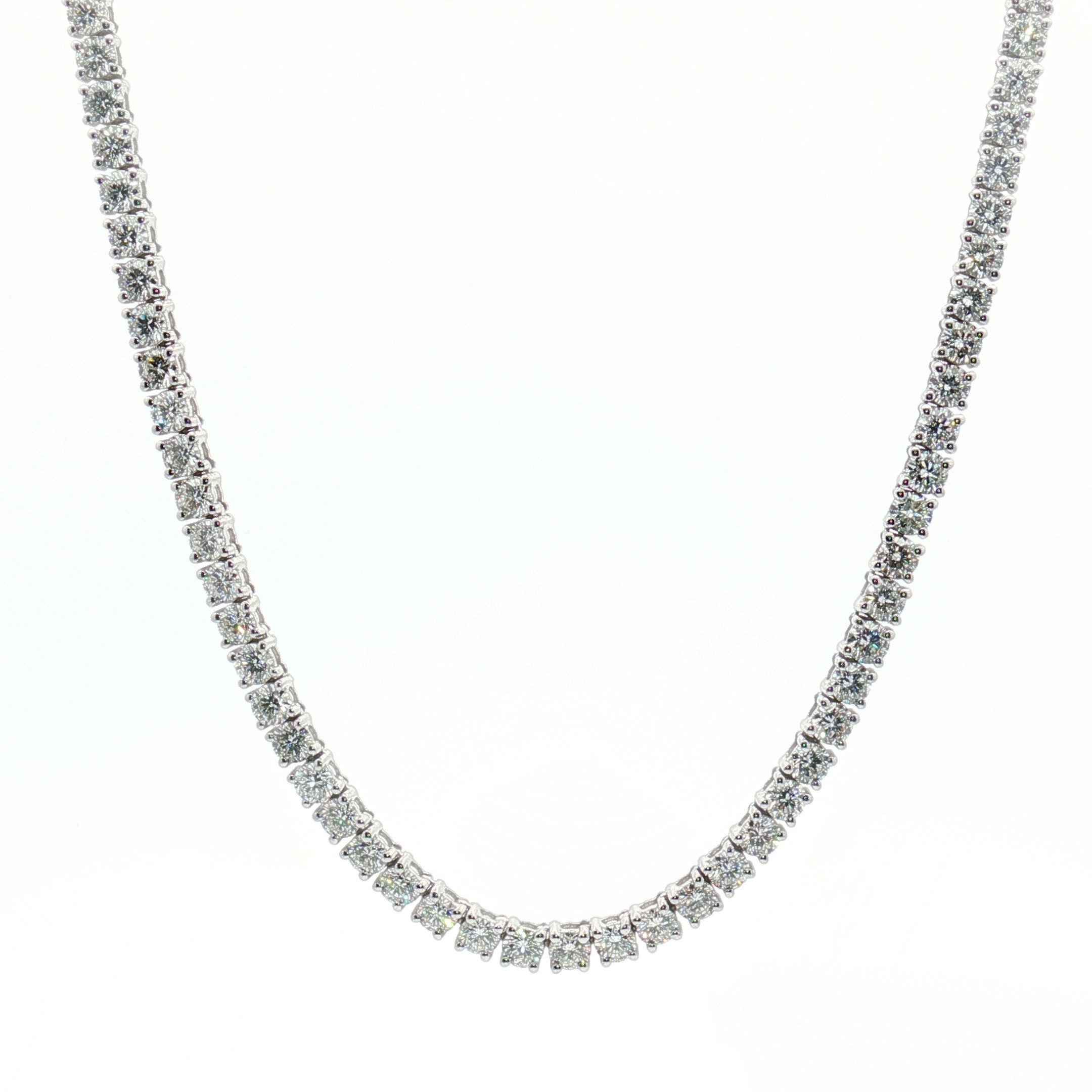 14K White Gold Tennis Necklace With 15.14ct Lab-Grown Diamonds Round Cut, Size  16