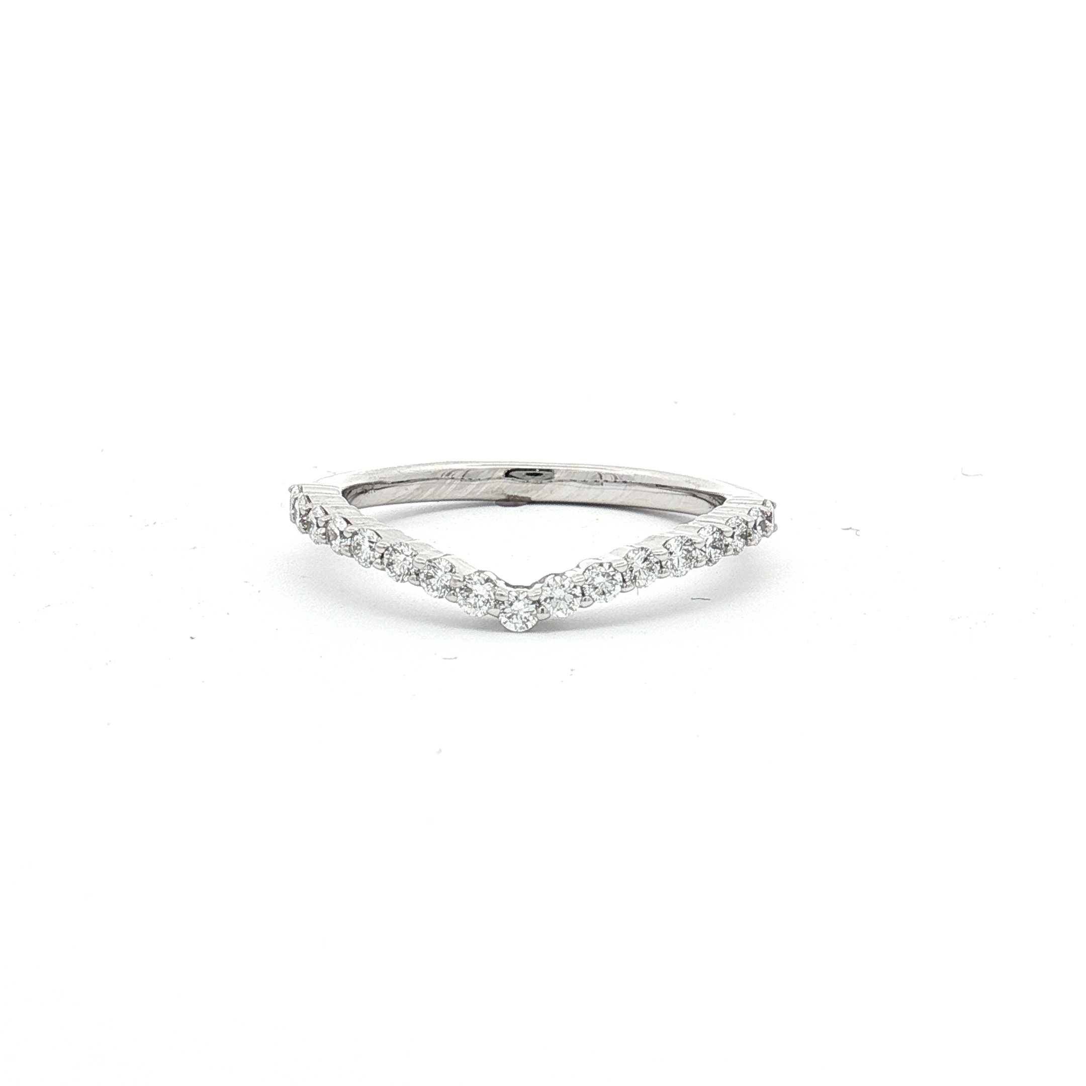 14K White Gold V-Shaped Wedding Band with 0.36ct Natural Diamonds, Size 6.5