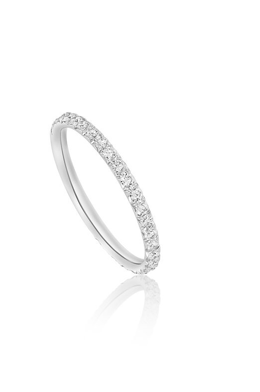 14K White Gold Wedding Band Set with 27 White Diamonds weighing 0.41ct in V-Split Prong Setting, Size 7