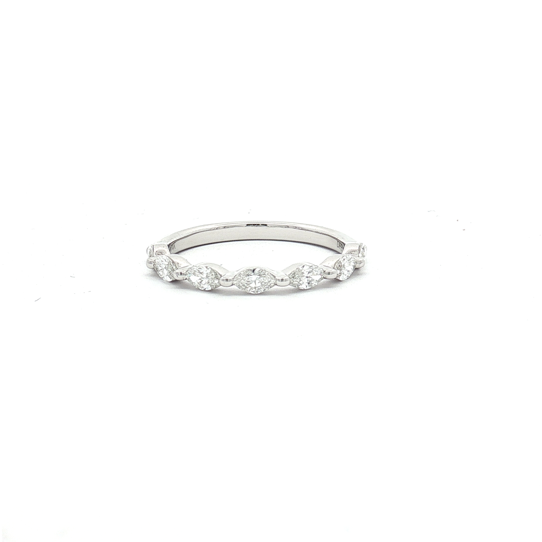 14K White Gold Wedding Band With 0.67ct Single-Prong Marquise-Cut Natural Diamonds, Size 6.5