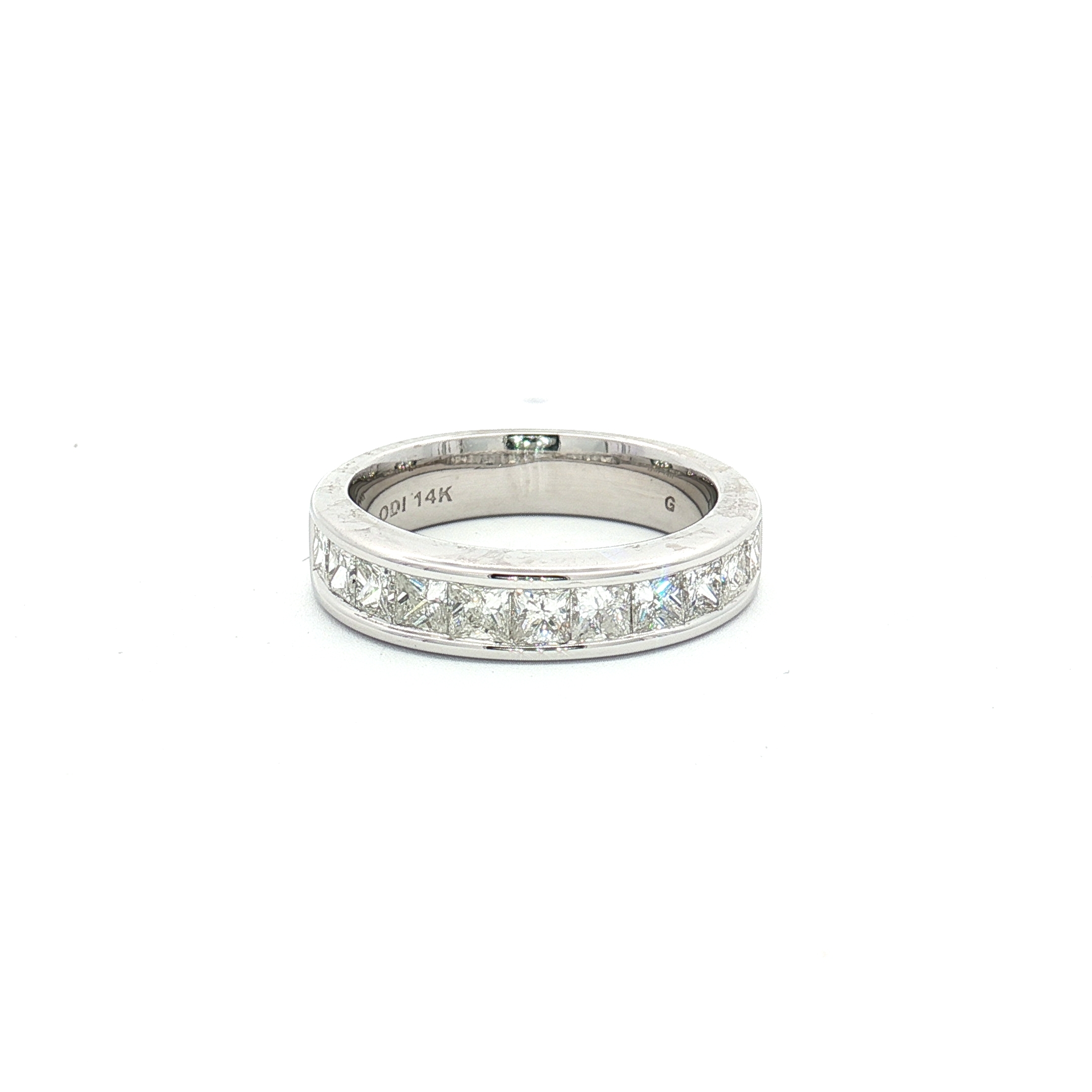 14K White Gold Wedding Band With Princess-Cut Natural diamonds, Size 4.5