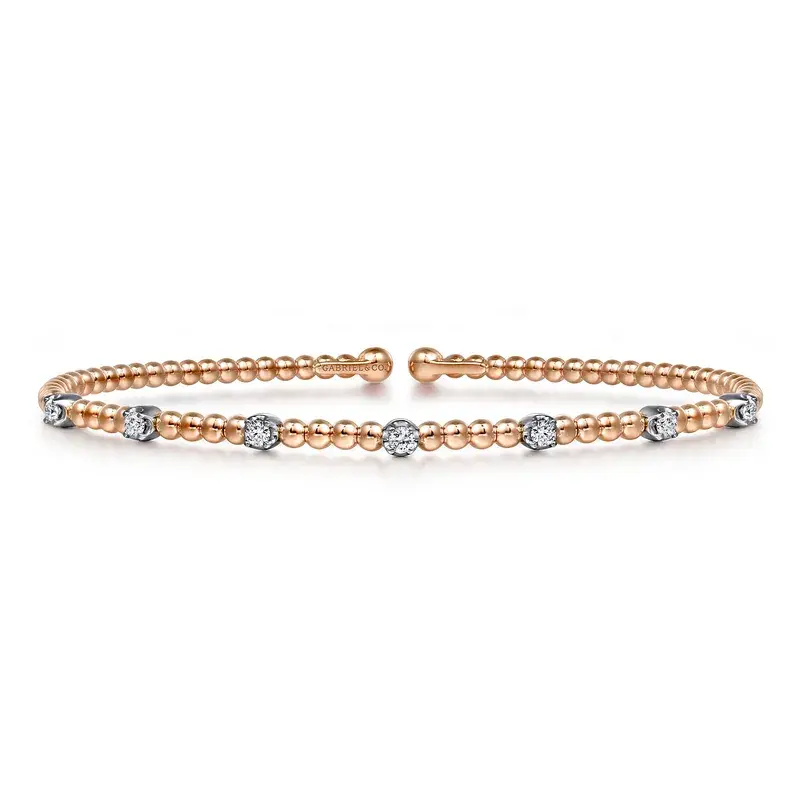 14K White-Rose Gold Bujukan 0.20ct Diamond Stations Bangle, Size 6 (Lock Included) 