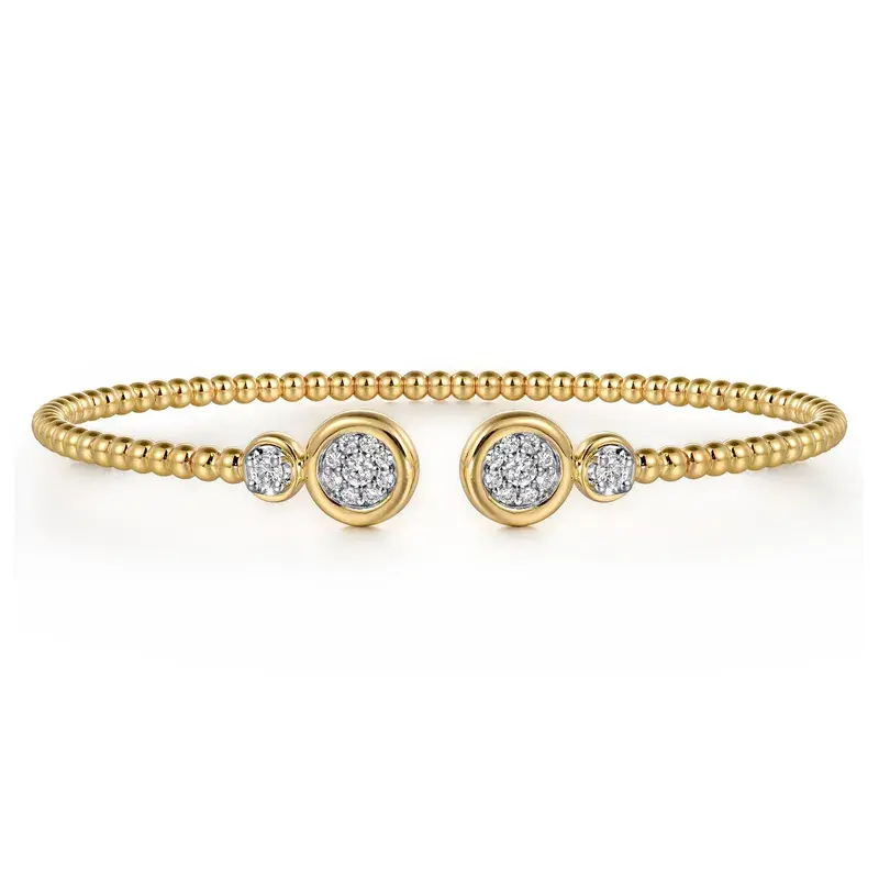14K White Yellow Gold 0.28ct Diamond Open Bangle Bracelet-Bujukan, Size 6.25