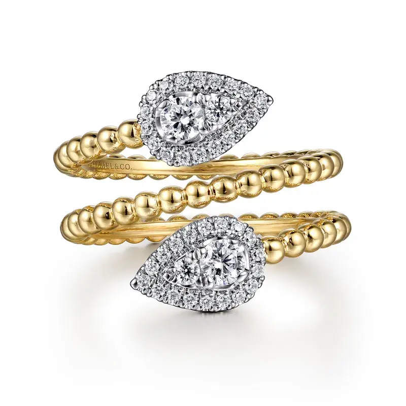14K White Yellow Gold 0.51ct Diamond Wrap Ring-Bujukan, Size 6.5