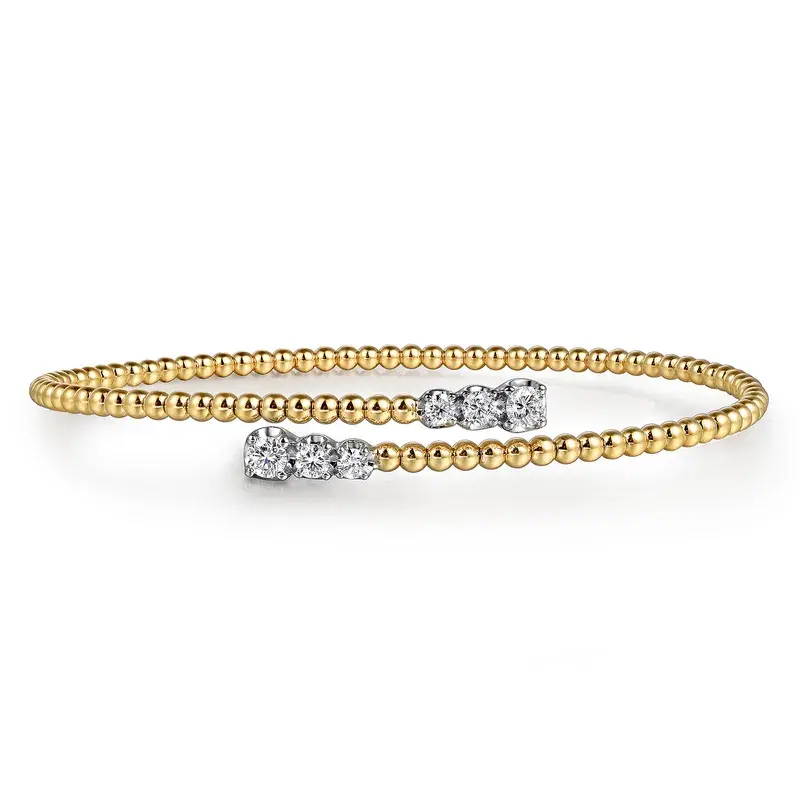 14K White Yellow Gold 0.43ct Diamond Bypass Bangle Bracelet-Bujukan, Size 6.25