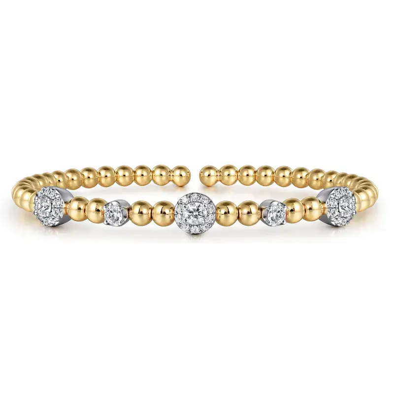 14K White and Yellow Gold 1.00ct Diamond Station Bujukan Split bangle, Size 6 (Lock Included)