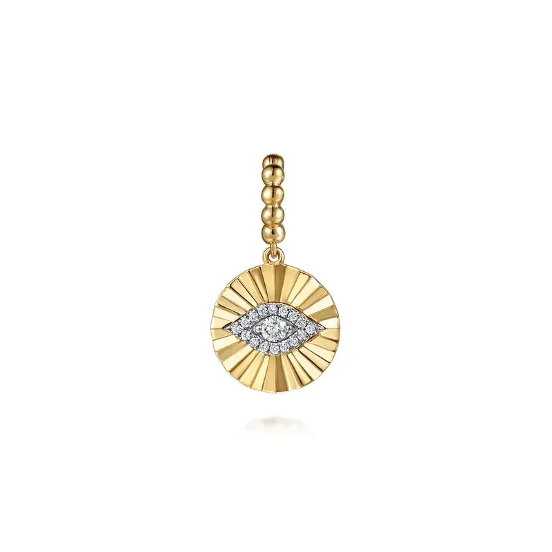 14K White and Yellow Gold Bujukan Diamond Cut Evil Eye Medallion Pendant With Detachable Bail