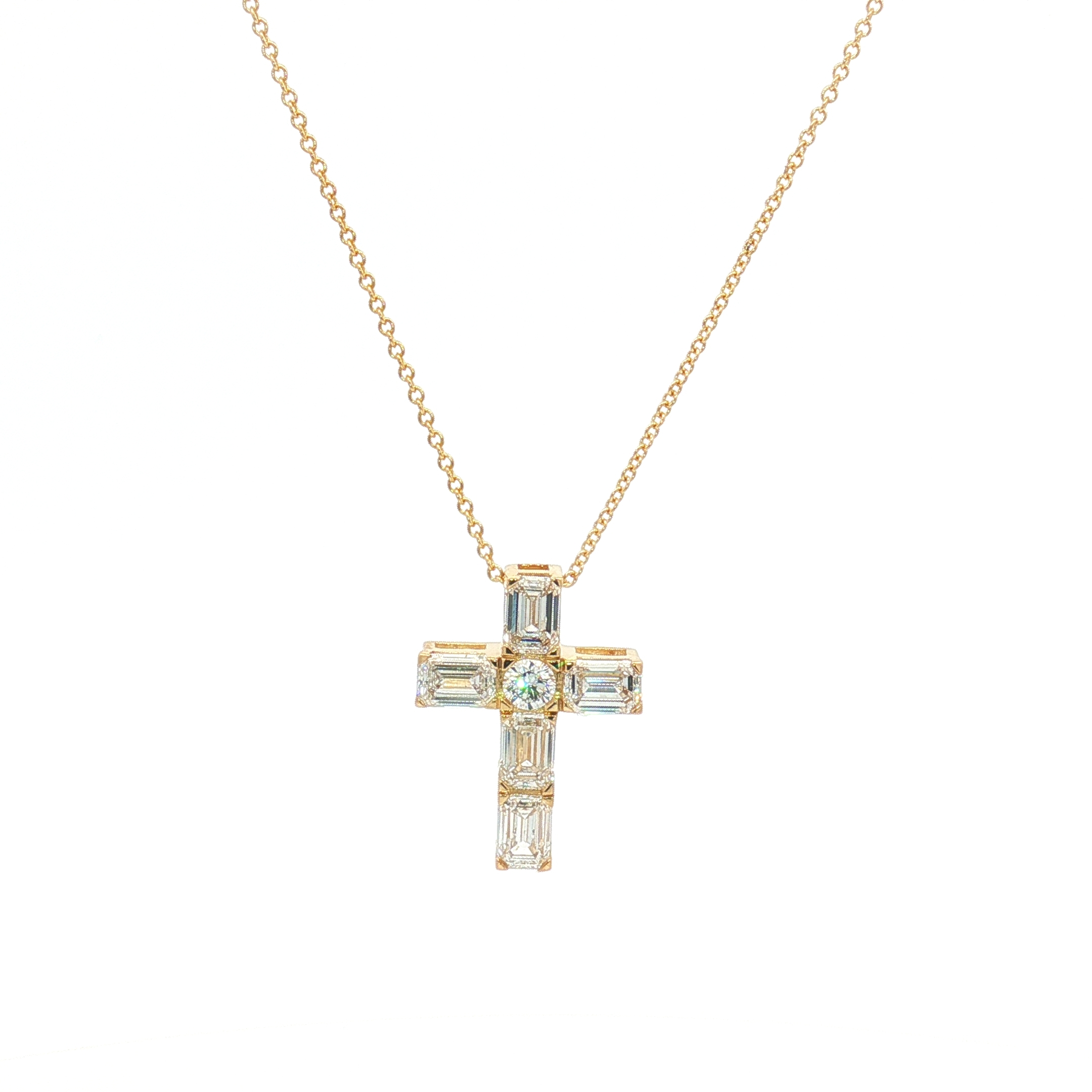 14K Yellow Gold Cross Pendant Necklace 1.77ct Lab-Grown Diamonds, Size 18 