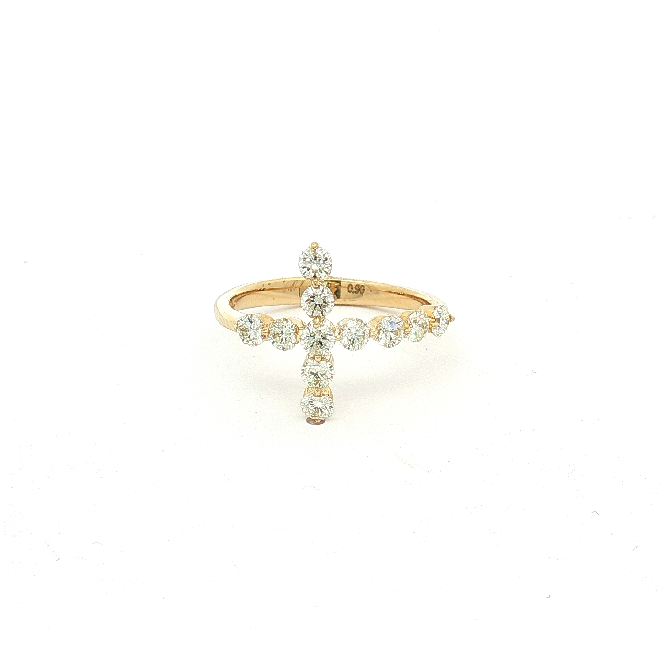 14K Yellow Gold Cross Ring With 0.90ct Round-cut Natural Diamonds, Size 7.25