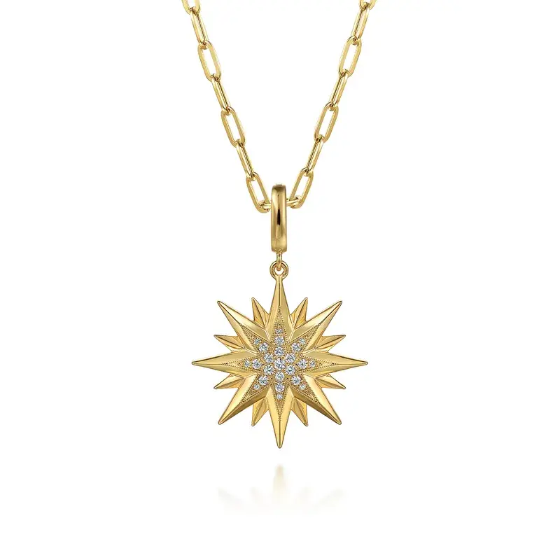 14K Y G D Starburst Medallion Pendant in Size 24mm With Detachable Bail