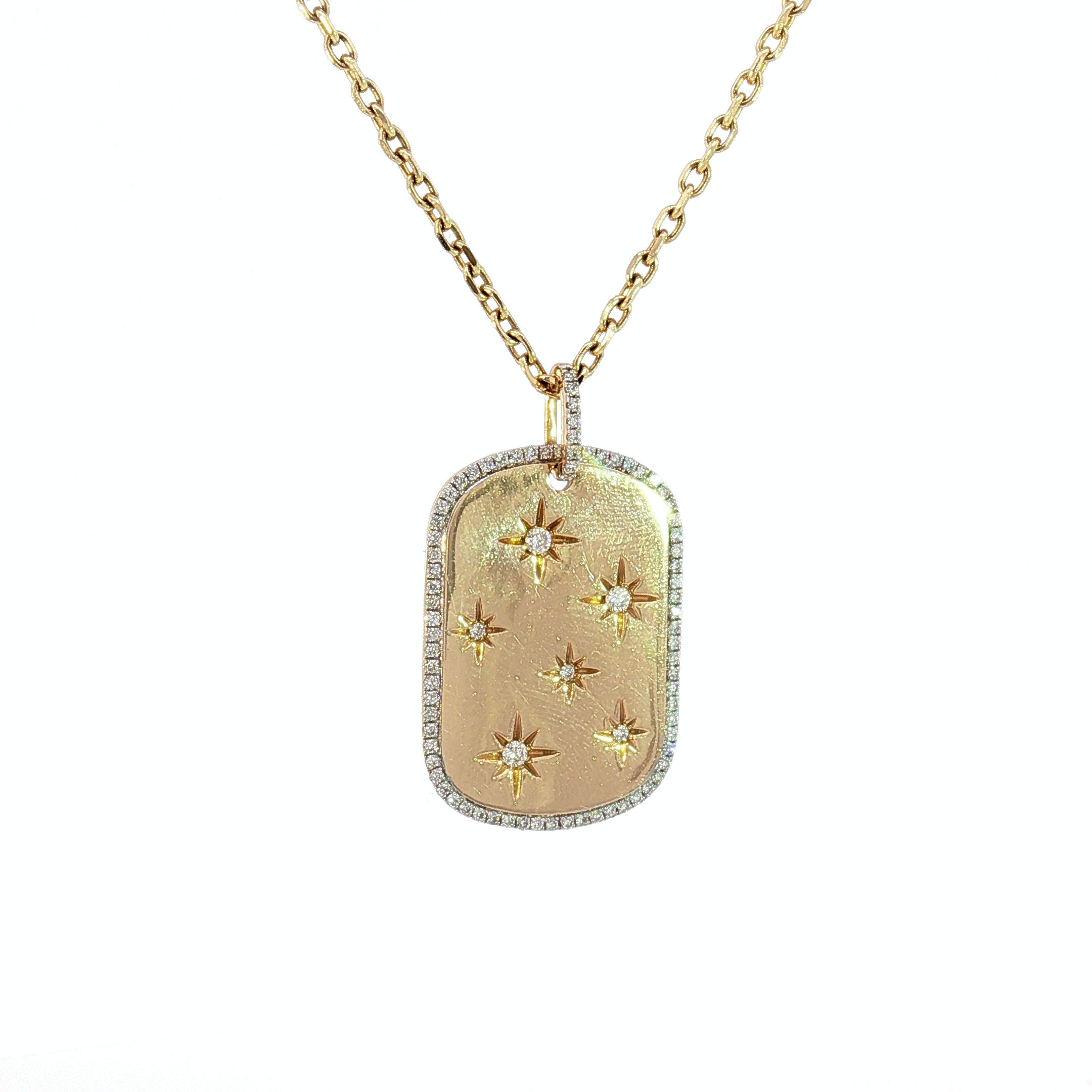 14K Yellow Gold Starburst Tag Pendant with 0.31ct Natural Diamonds