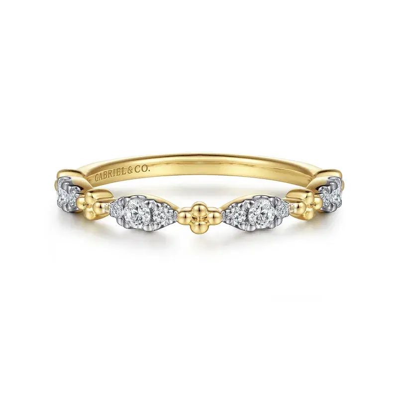 14K Yellow Gold 0.19CT Diamond Marquise Shape Bujukan Stackable Ring, Size 6.5