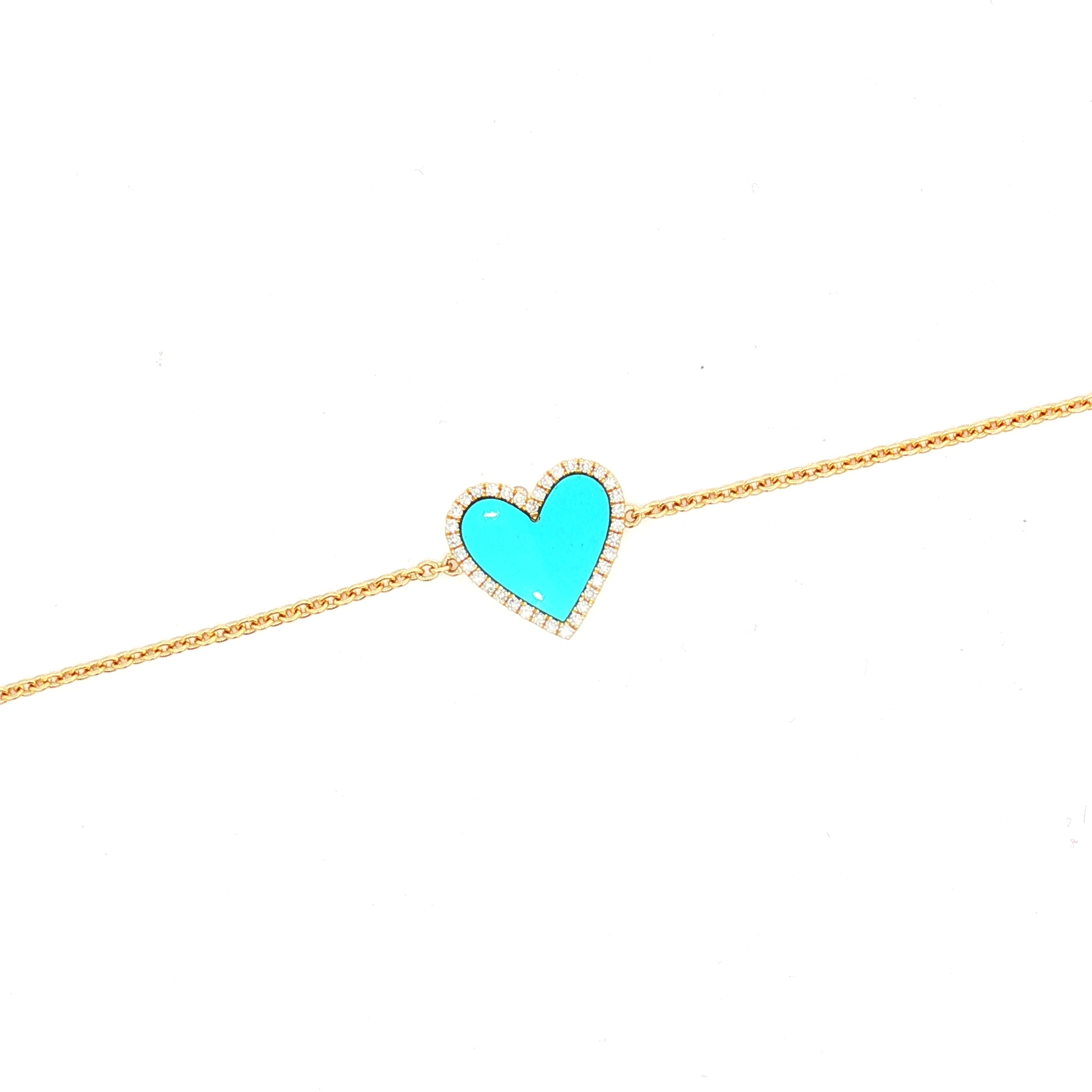 14K Yellow Gold 0.19 CT Diamond Halo & 0.95 CT Turquoise Heart Bracelet, 7