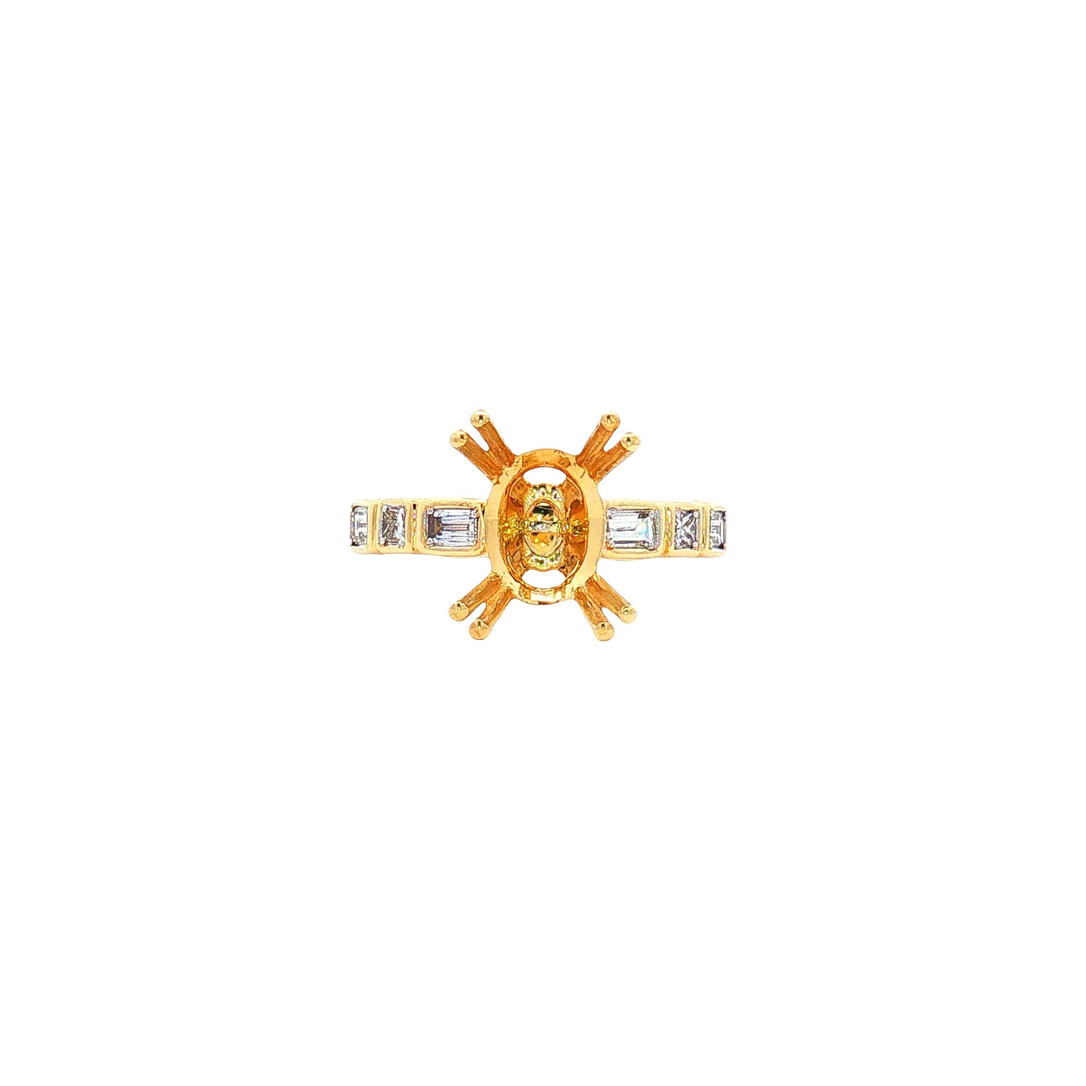 14K Yellow Gold 0.44ct Natural Diamond Baguette & Princess-Cut Semi-Mount Engagement Ring - Size 7.5