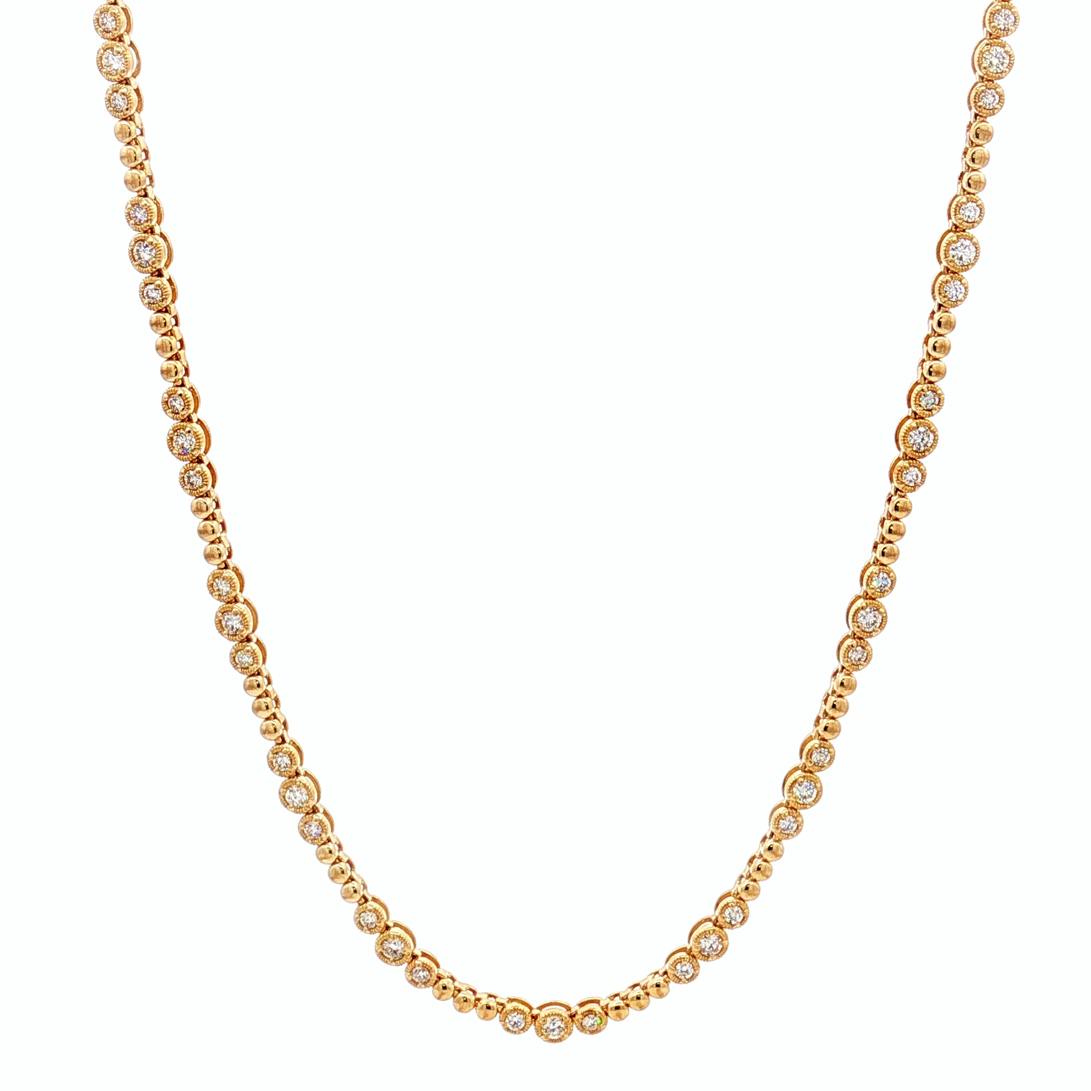 14K Yellow Gold 0.84ct Diamond Station Necklace with Gold Bead Accents, 16.5