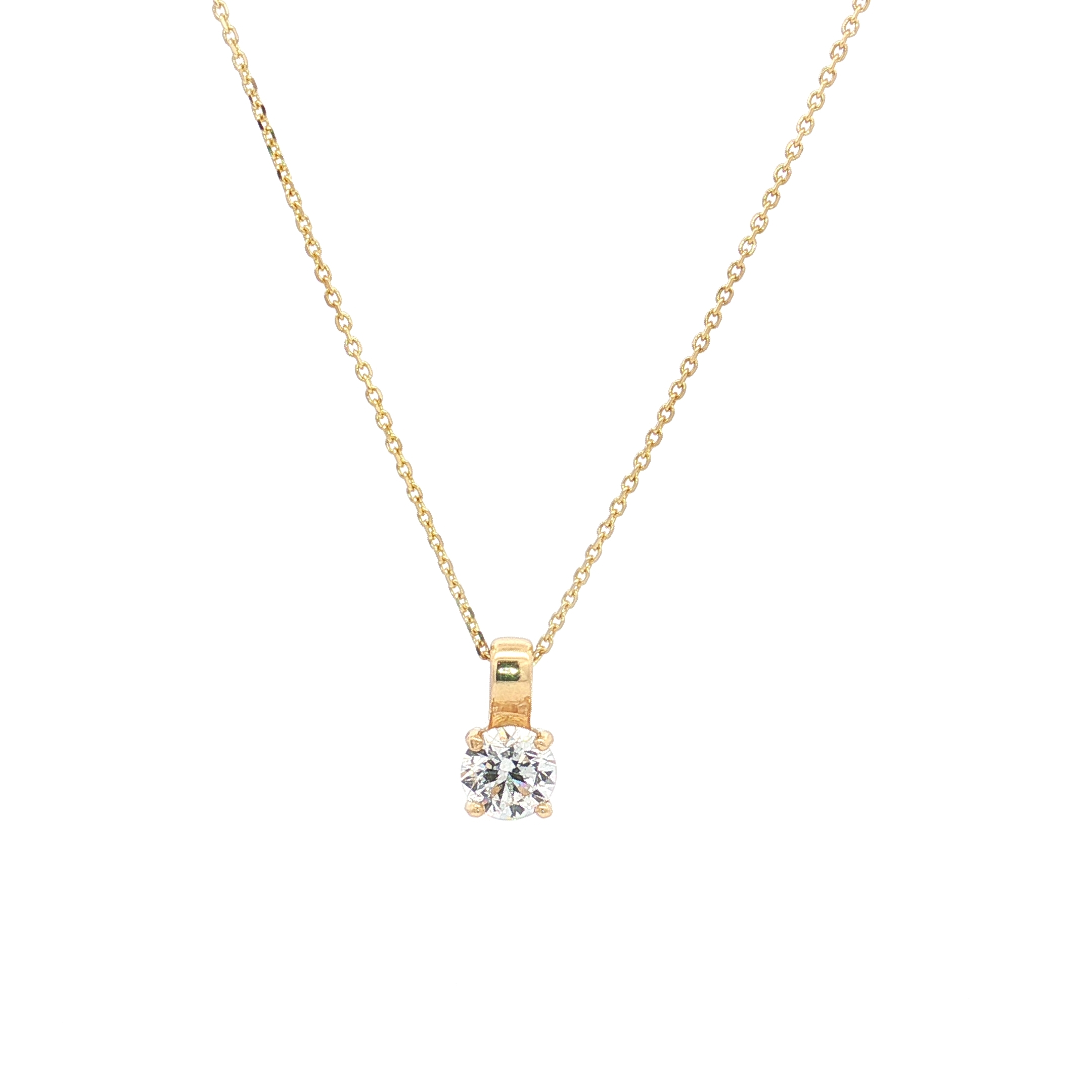 14K Yellow Gold 1.00ct Lab-Grown Round-Cut Diamond Classic Solitaire Pendant Necklace, 18